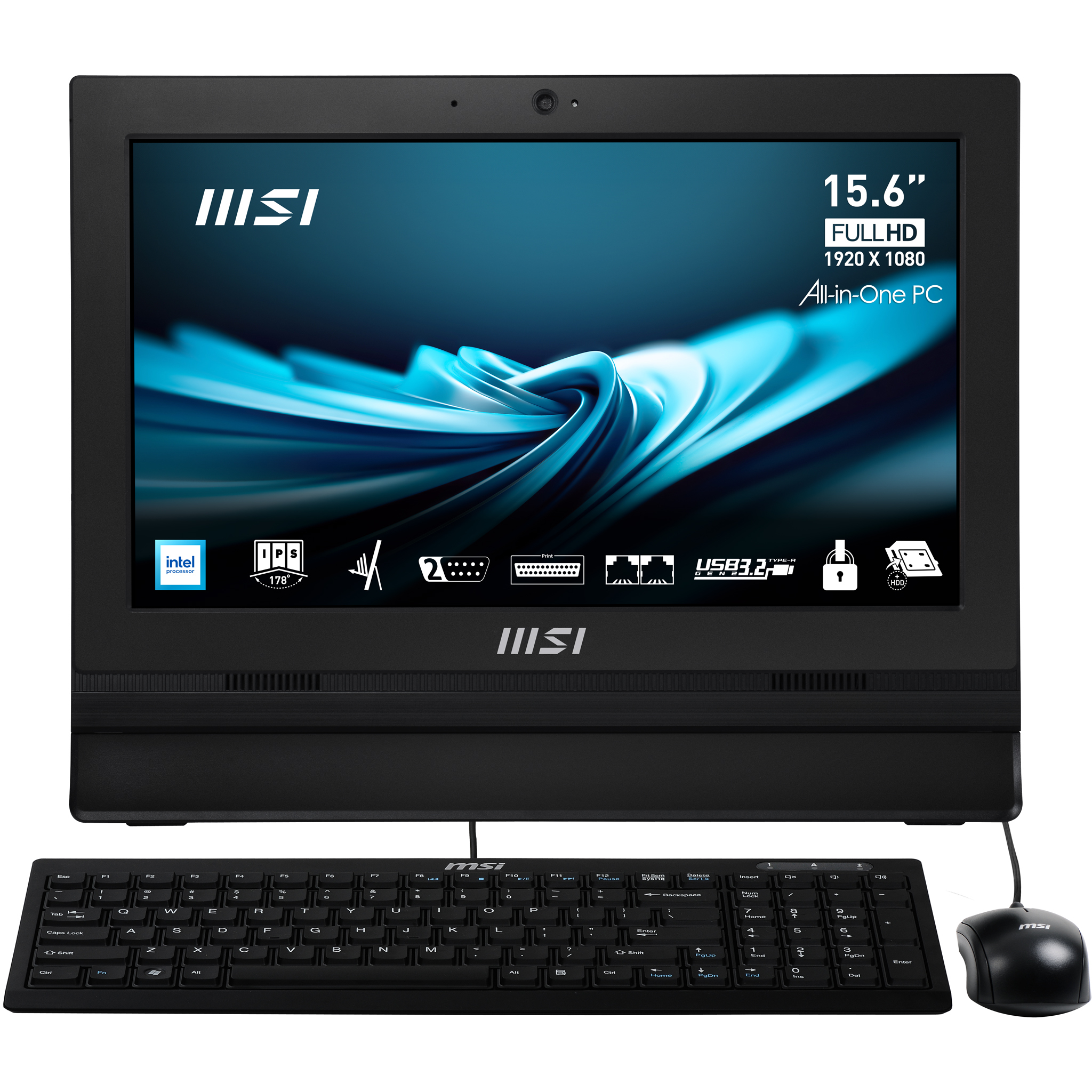MSI Pro AP162T ADL-042XEU All-in-One PC Intel® N N100 39,6 cm (15.6") 1920 x 1080 pixel Berøringsskærm 8 GB DDR4-SDRAM 256 GB SSD Wi-Fi 6E (802.11ax) Sort