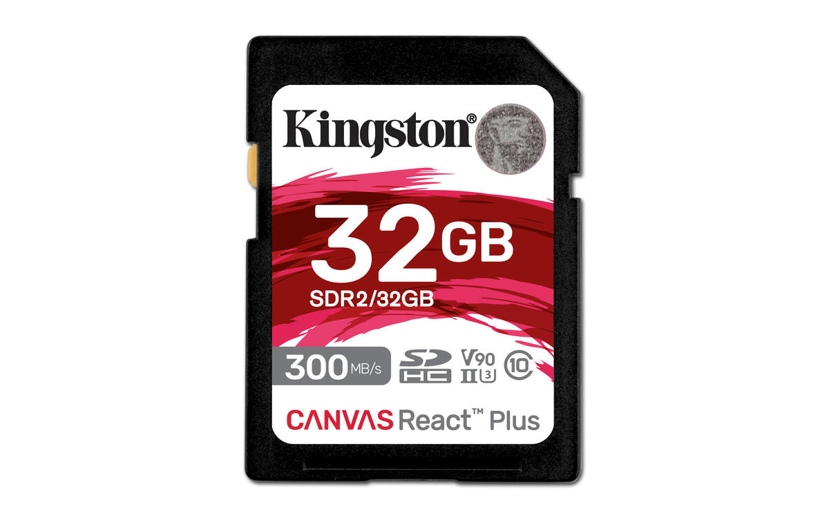 Kingston Technology 32 GB Canvas React Plus SDHC UHS-II 300R/260W U3 V90 i fuld HD/4K/8K