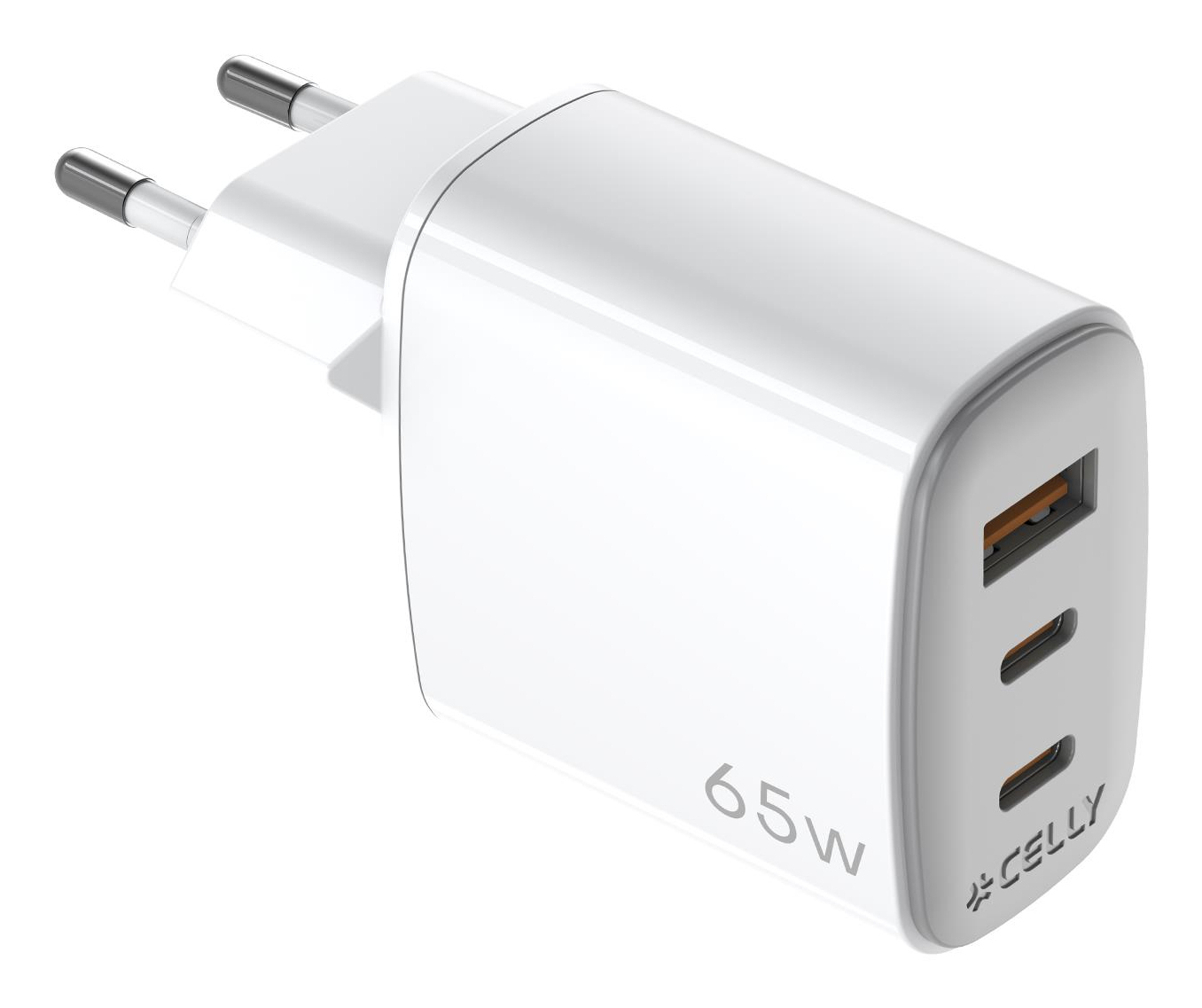 Celly UPTC1USB2USBC65 oplader til mobil enhed Smartphone, Tablet, Telefon Hvid USB Indendørs