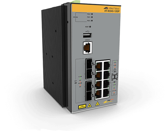 Allied Telesis AT-IE340-12GP-80 Administreret L3 Gigabit Ethernet (10/100/1000) Strøm over Ethernet (PoE) Grå