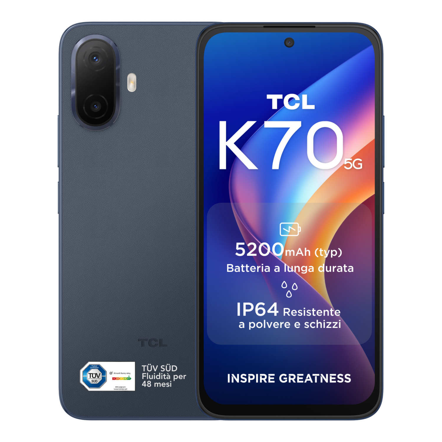 TCL K70 5G 17,3 cm (6.8") Dual SIM Android 16.0 USB Type-C 4 GB 128 GB 5200 mAh Blå