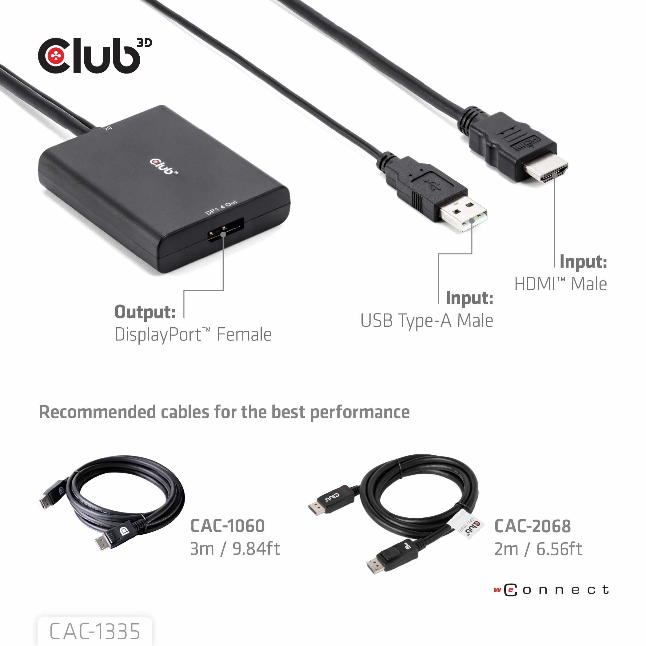 CLUB3D CAC-1335 videokabel adapter 1 m HDMI + USB DisplayPort