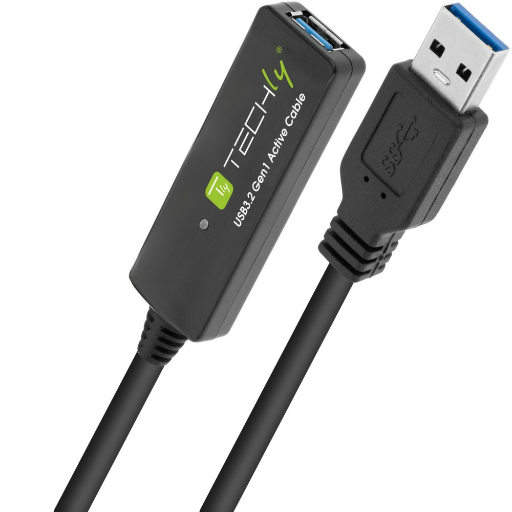 Techly ICUR30100G USB-kabel USB 3.2 Gen 1 (3.1 Gen 1) 10 m USB A Sort