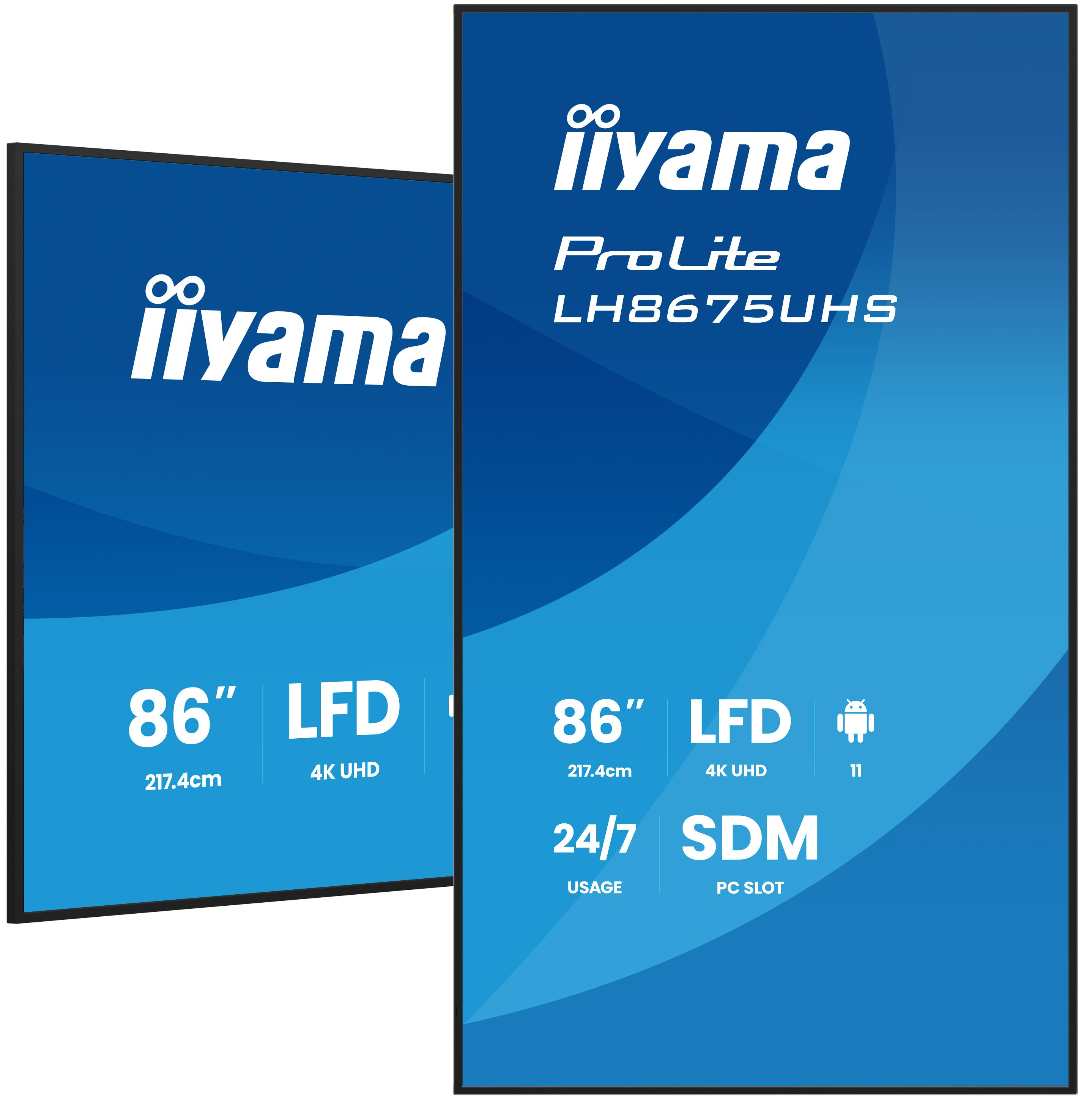 iiyama LH8675UHS-B2AG skilte display Digital fladpaneldisplay 2,17 m (85.6") LCD Wi-Fi 500 cd/m² 4K Ultra HD Sort Indbygget processer Android 11 24/7