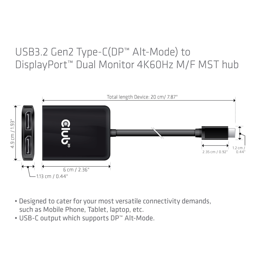 CLUB3D CSV-1555 videokabel adapter 1,5 m USB Type-C 2 x DisplayPort Sort