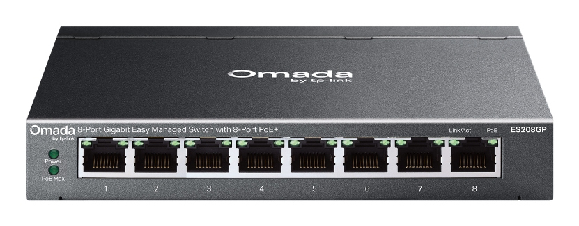 TP-Link Omada ES208GP netværksswitch Administreret L2 Gigabit Ethernet (10/100/1000) Strøm over Ethernet (PoE) DIN rail Sort