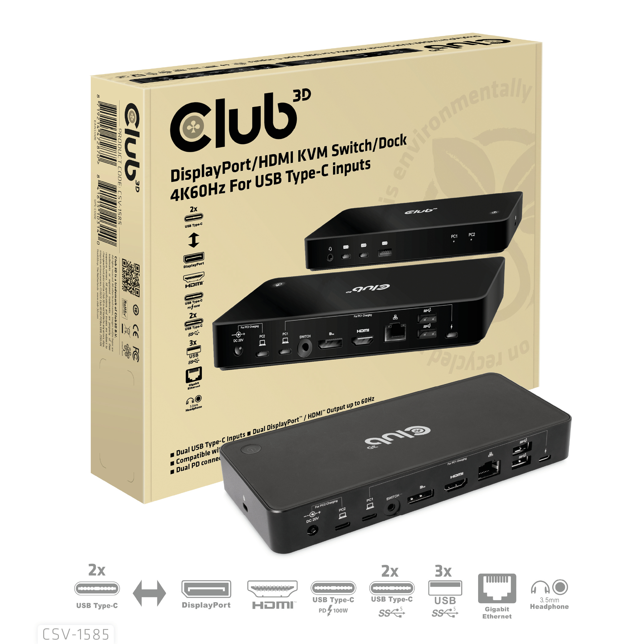 CLUB3D CSV-1585 KVM Switch Sort