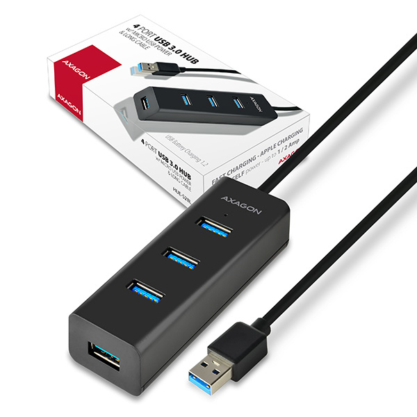Axagon HUE-S2BL interface hub USB 3.2 Gen 1 (3.1 Gen 1) Type-A 5000 Mbit/s Sort