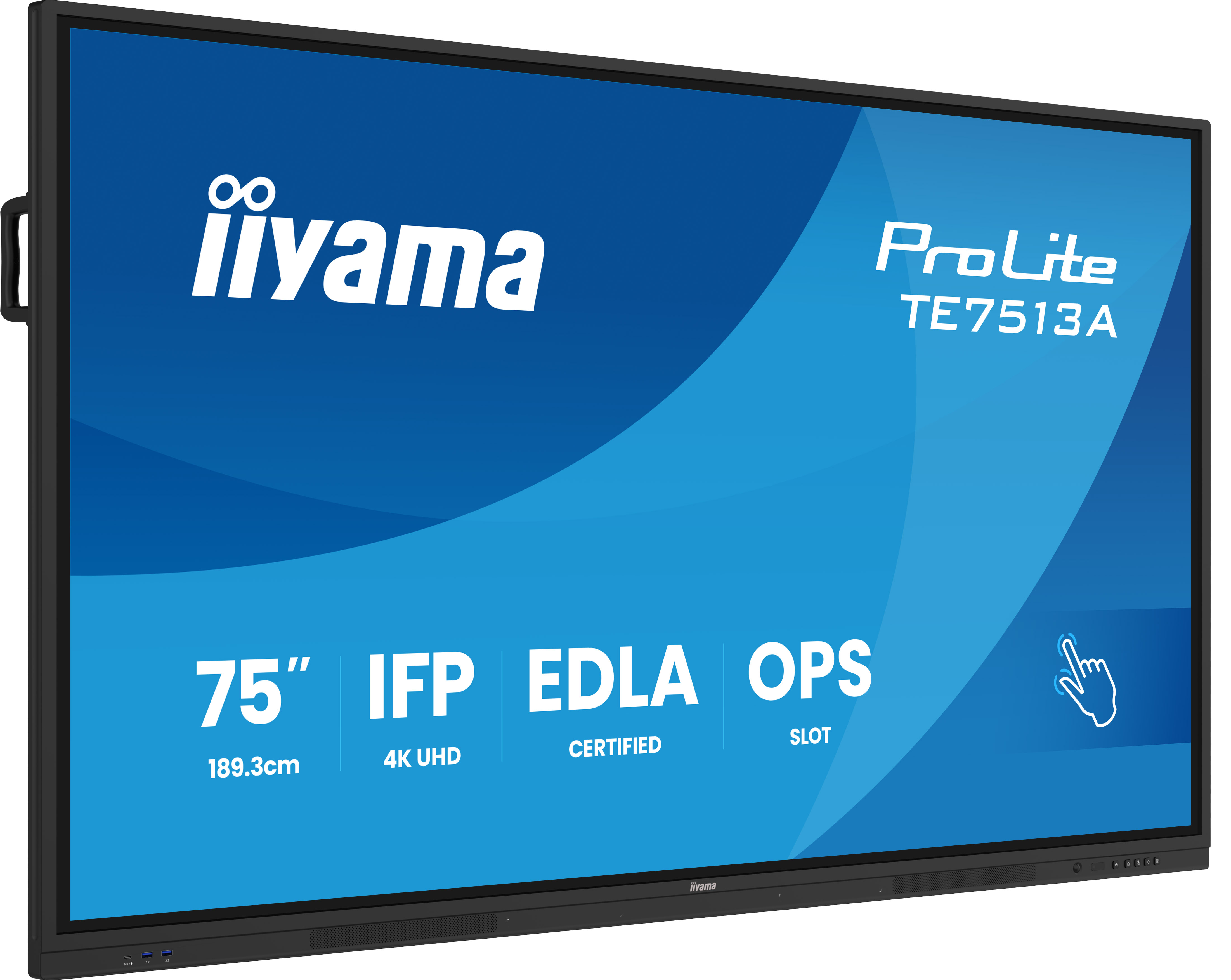 iiyama TE7513A-B1AG skilte display Interaktivt fladpanel 190,5 cm (75") Wi-Fi 500 cd/m² 4K Ultra HD Sort Berøringsskærm Indbygget processer Android 18/7