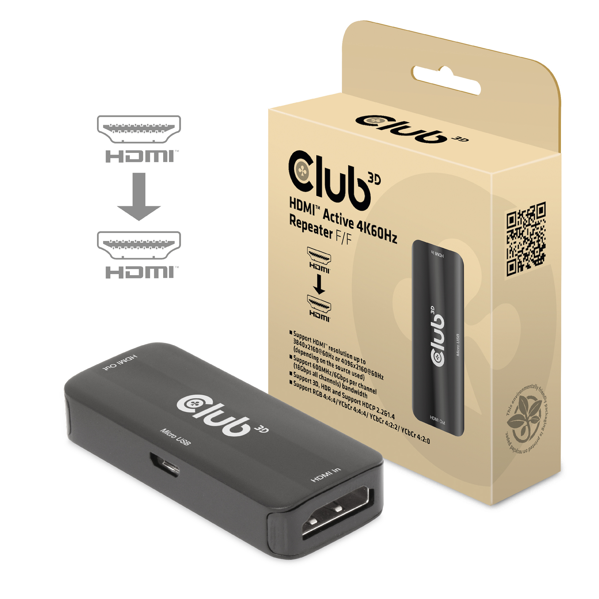 CLUB3D CAC-1307 AV forlænger AV gentager Sort