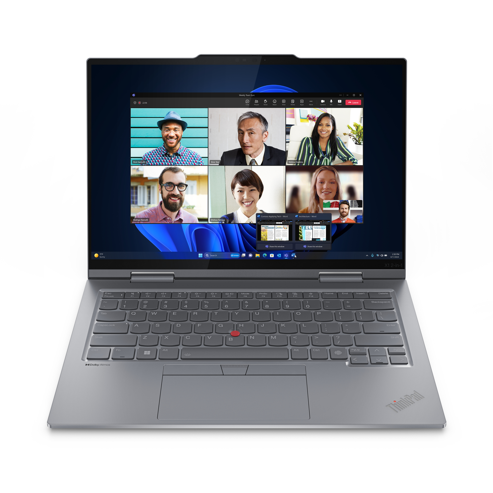Lenovo ThinkPad X1 2-in-1 Gen 9 Intel Core Ultra 7 155U Hybrid (2-i-1) 35,6 cm (14") Berøringsskærm WUXGA 16 GB LPDDR5x-SDRAM 512 GB SSD Wi-Fi 6E (802.11ax) Windows 11 Pro Tysk Grå