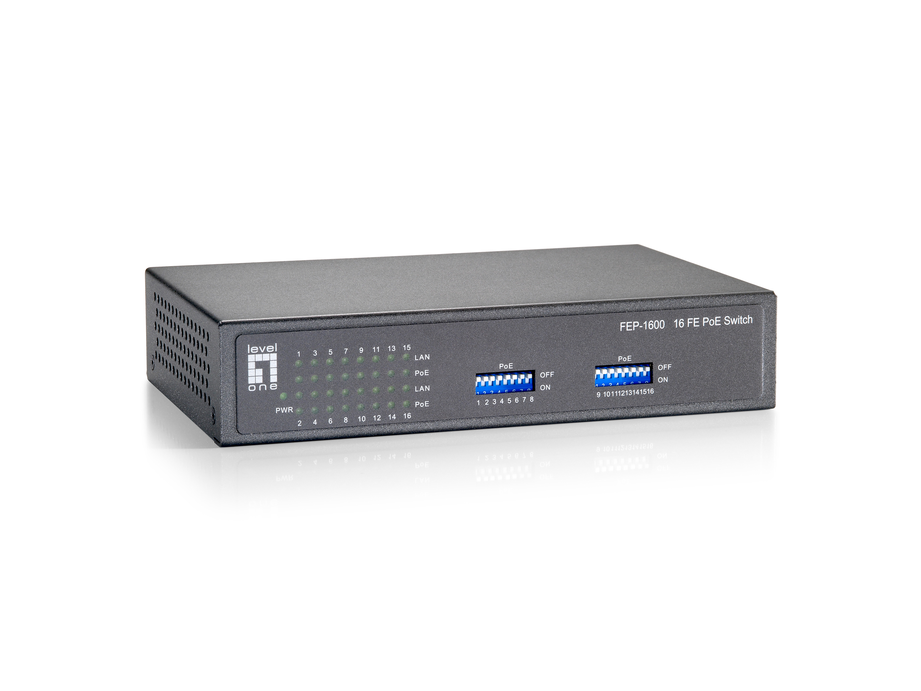 LevelOne FEP-1600W90 netværksswitch Fast Ethernet (10/100) Strøm over Ethernet (PoE) Grå