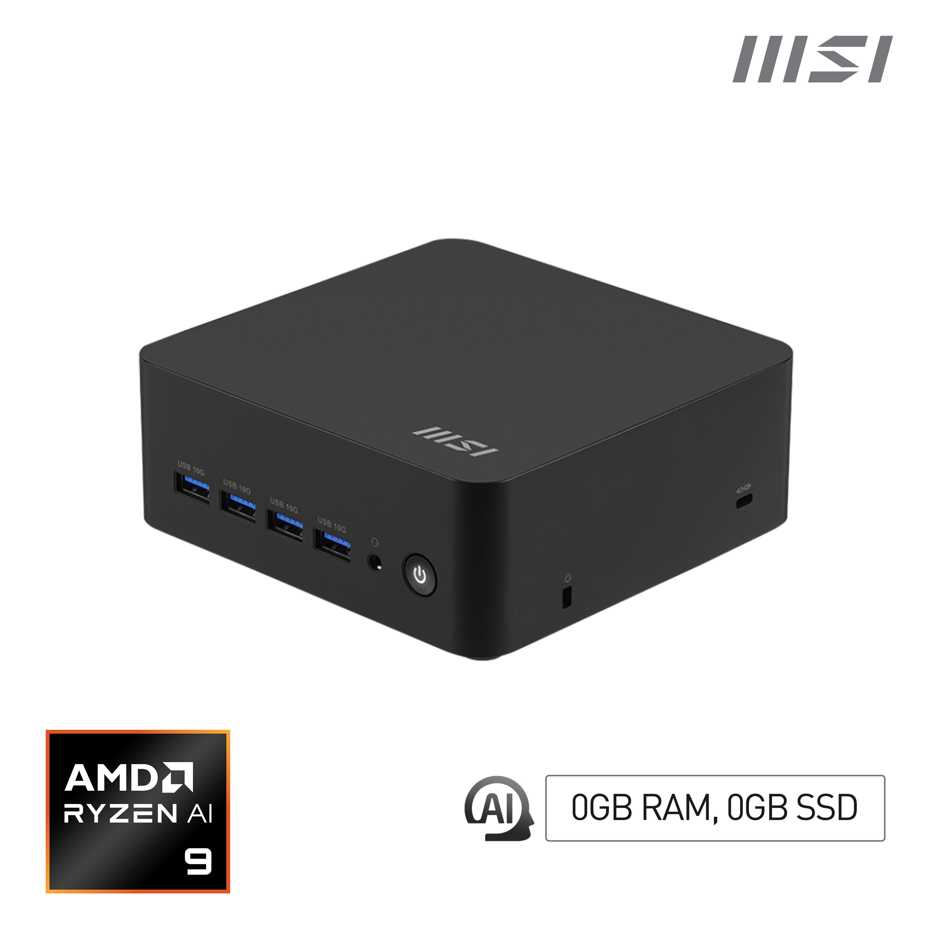MSI Cubi Z AI 8M AMD Ryzen 9 8945HS Barebone 0.9L sized PC Sort AMD SoC 4 GHz Indbyggede højttaler(e)