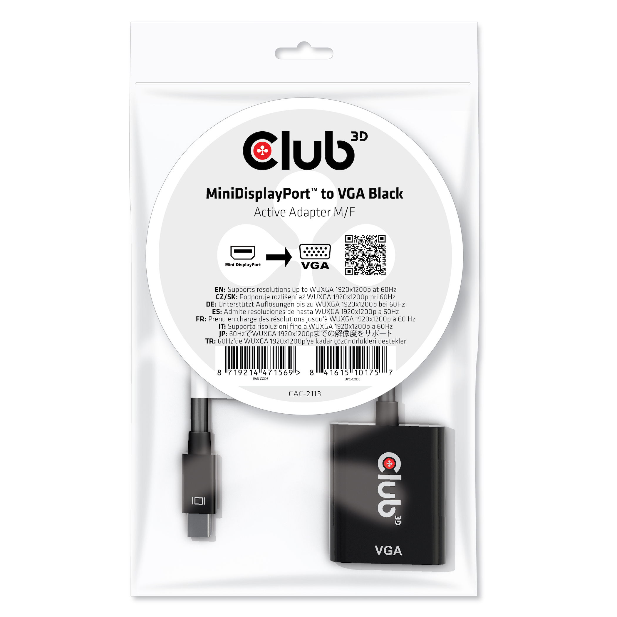 CLUB3D CAC-2113 videokabel adapter 0,228 m Mini Displayport VGA Sort