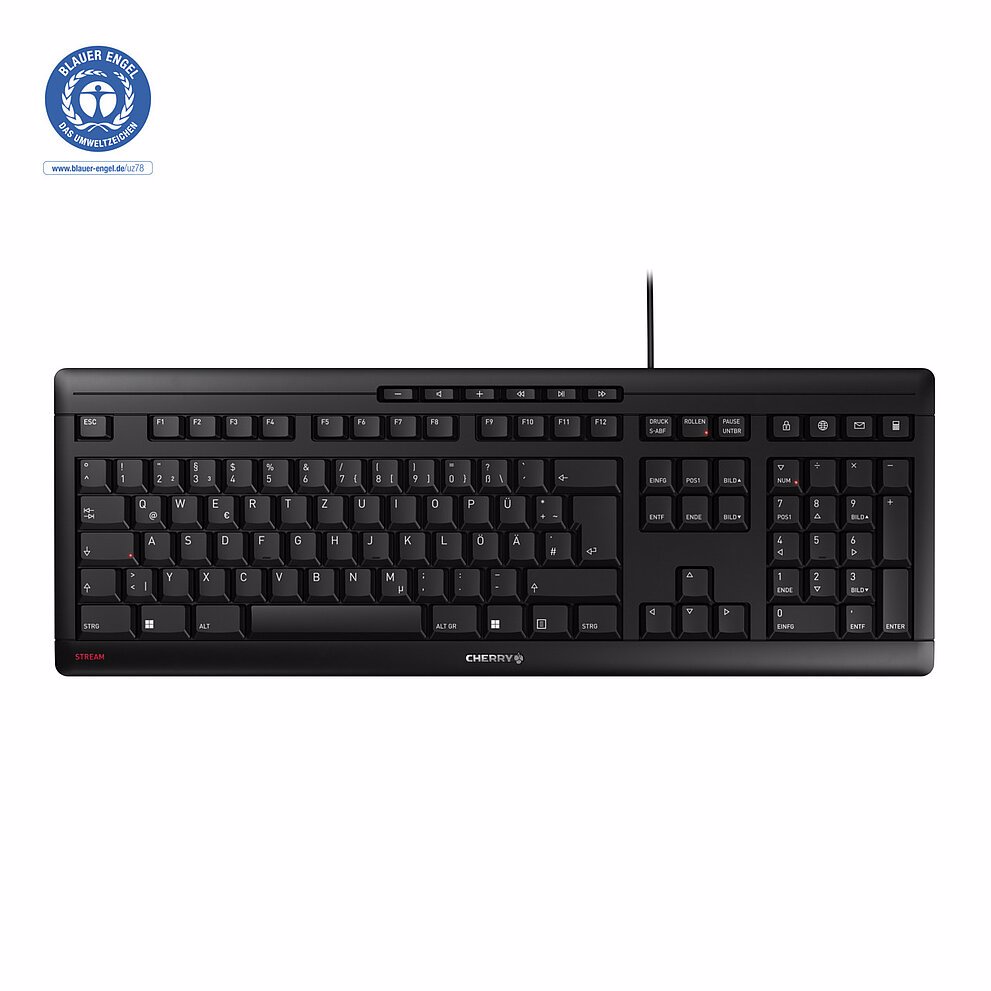 CHERRY STREAM tastatur Hjemme/kontor USB QWERTY Portugisisk Sort, Grå