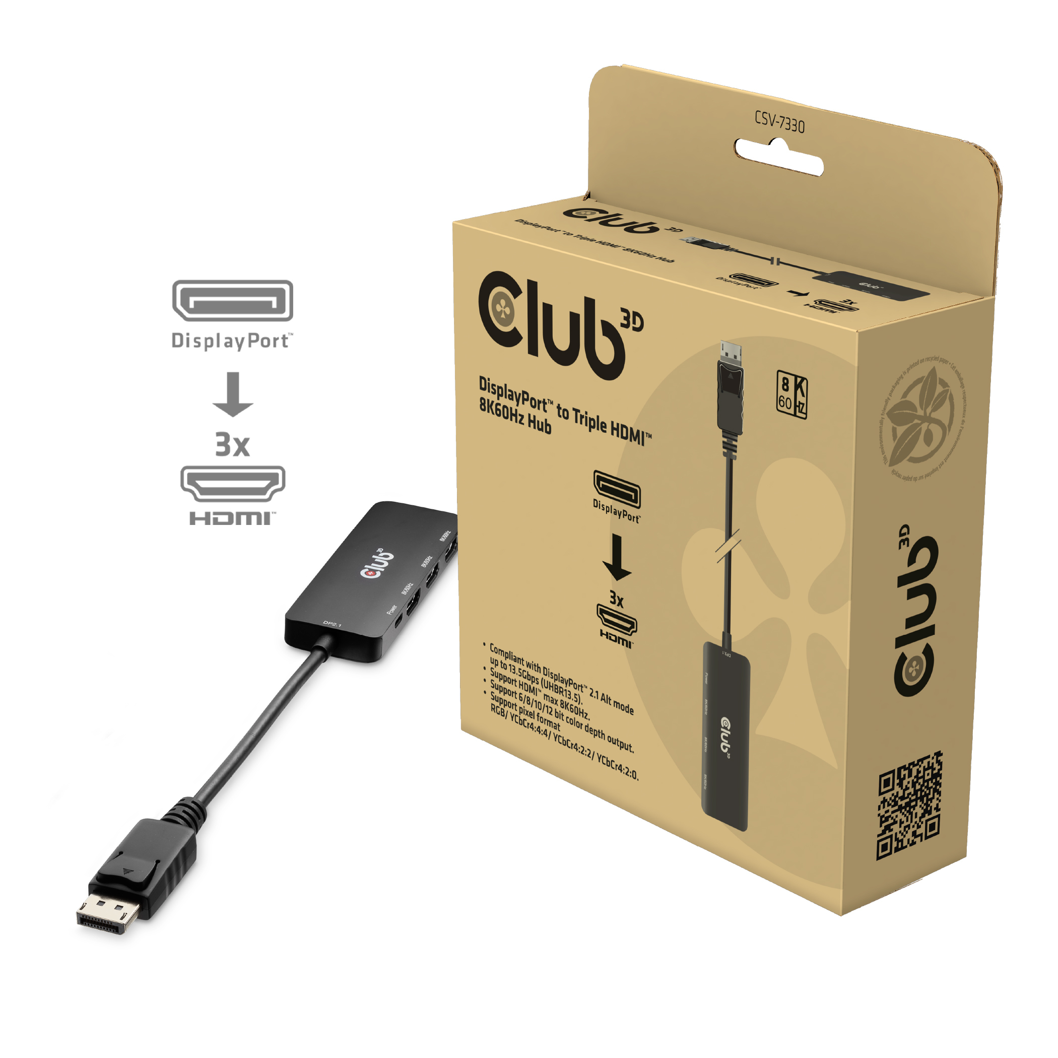CLUB3D CSV-7330 interface hub DisplayPort