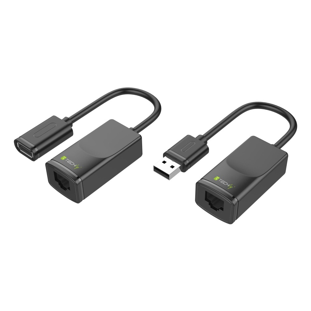 Techly IUSB-EXTENDTY2 kabel kønsskifter RJ-45 USB 2.0 Type-A Sort