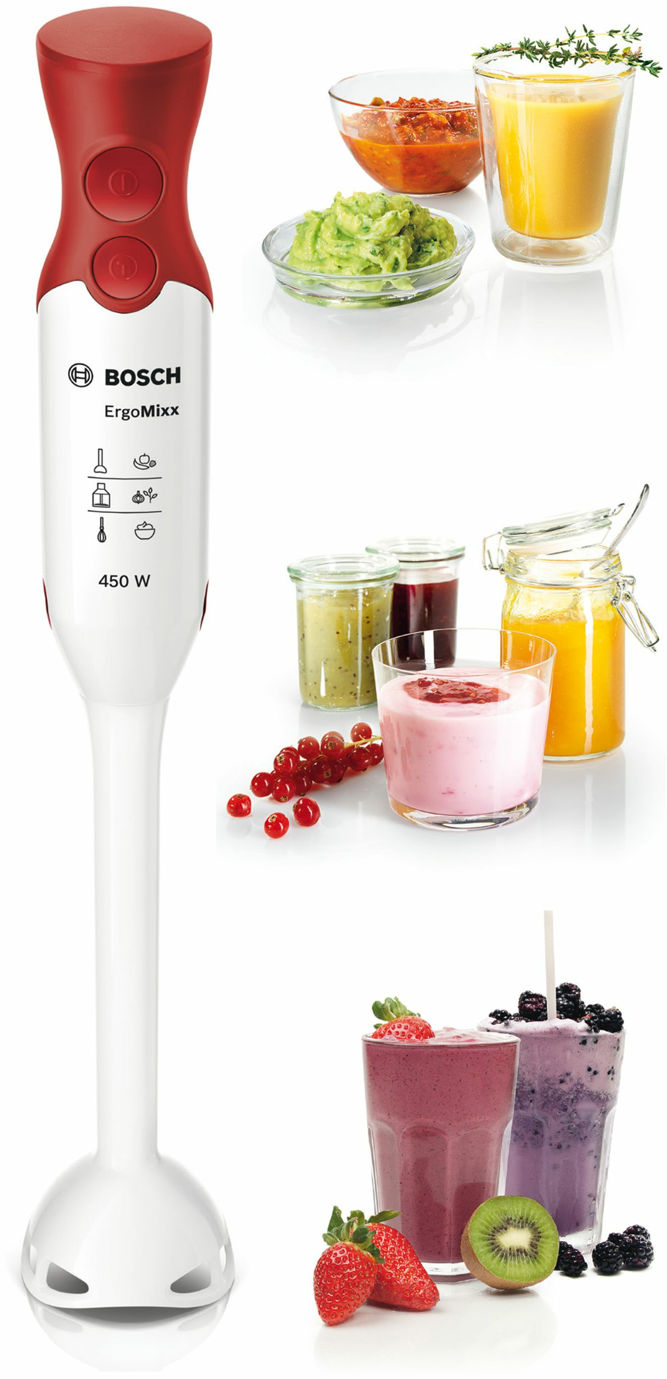 Bosch MSM64010 blender Nedsænkning blender 450 W Rød, Hvid