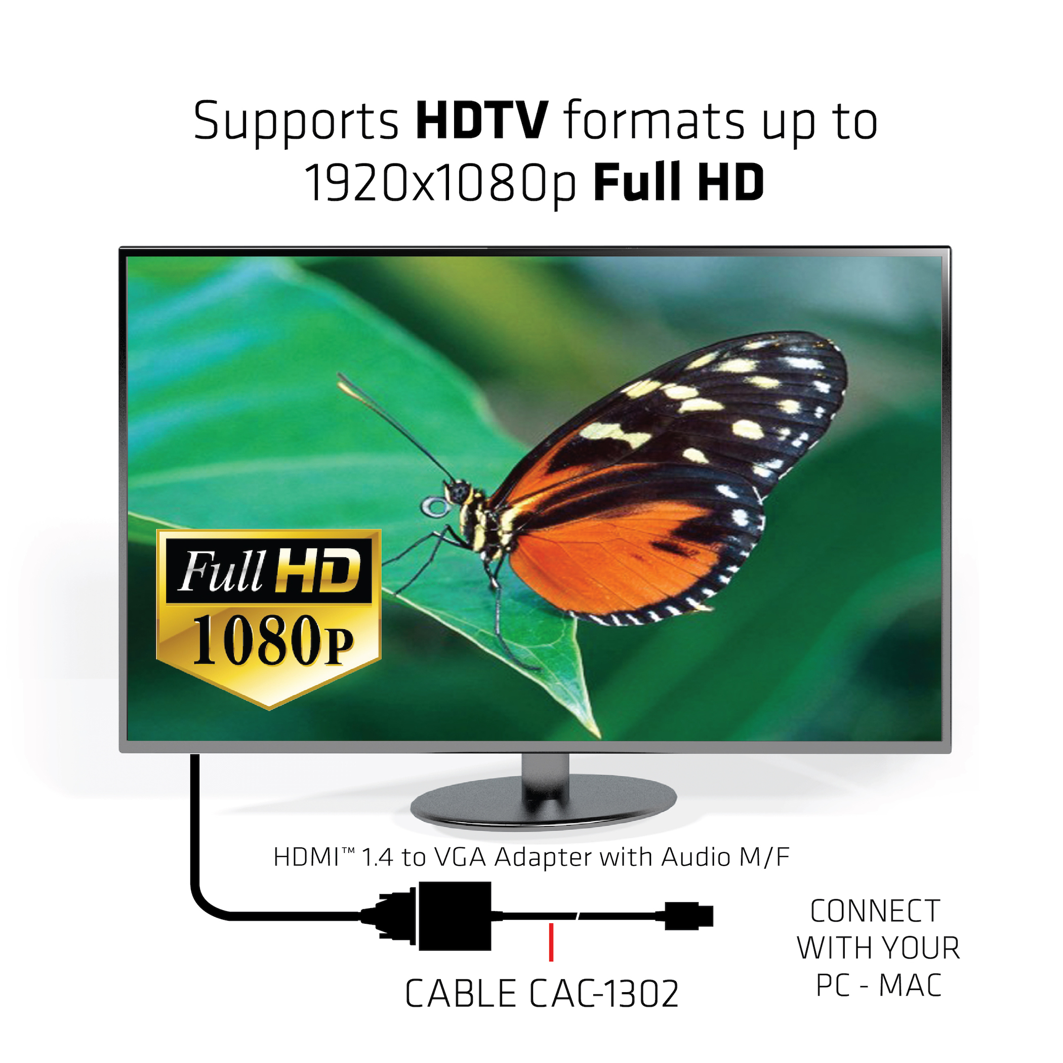 CLUB3D CAC-1302 videokabel adapter 0,5 m HDMI Type A (Standard) VGA (D-Sub) Sort