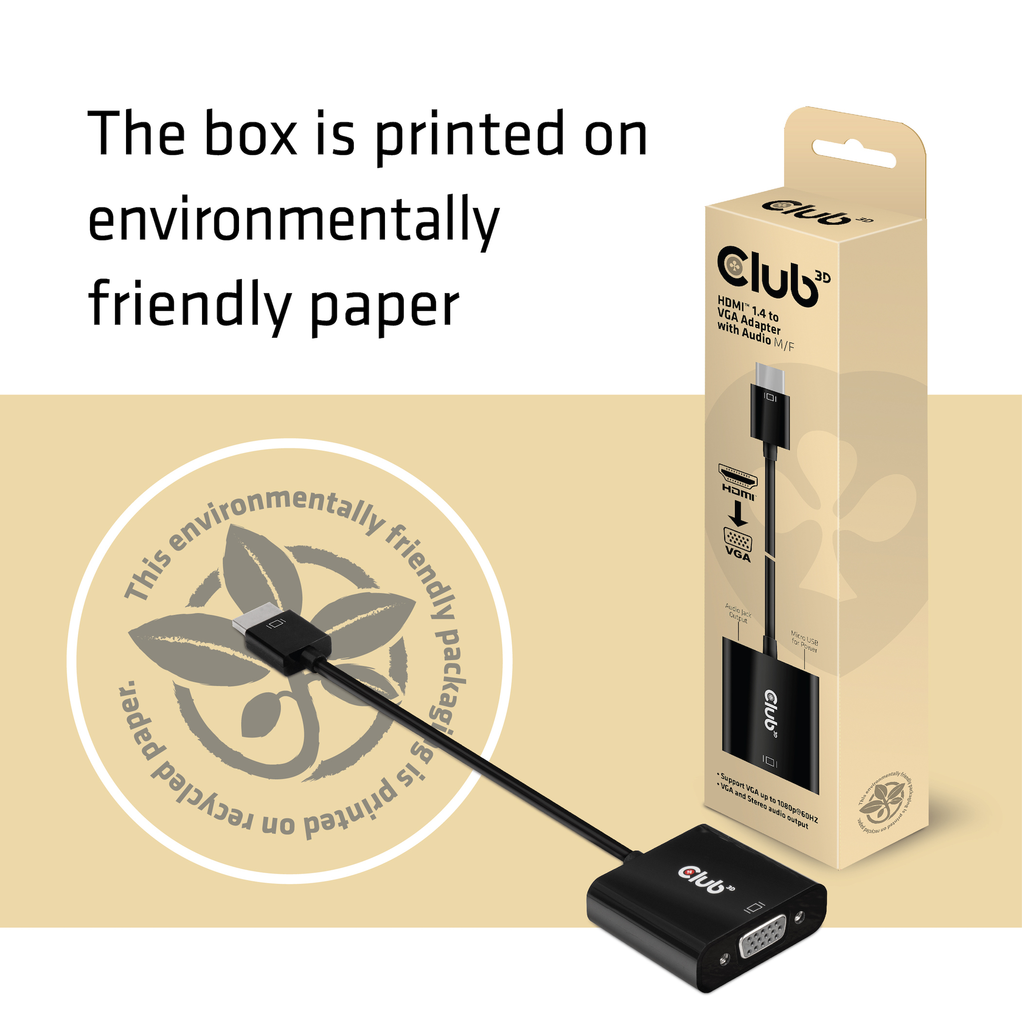 CLUB3D CAC-1302 videokabel adapter 0,5 m HDMI Type A (Standard) VGA (D-Sub) Sort