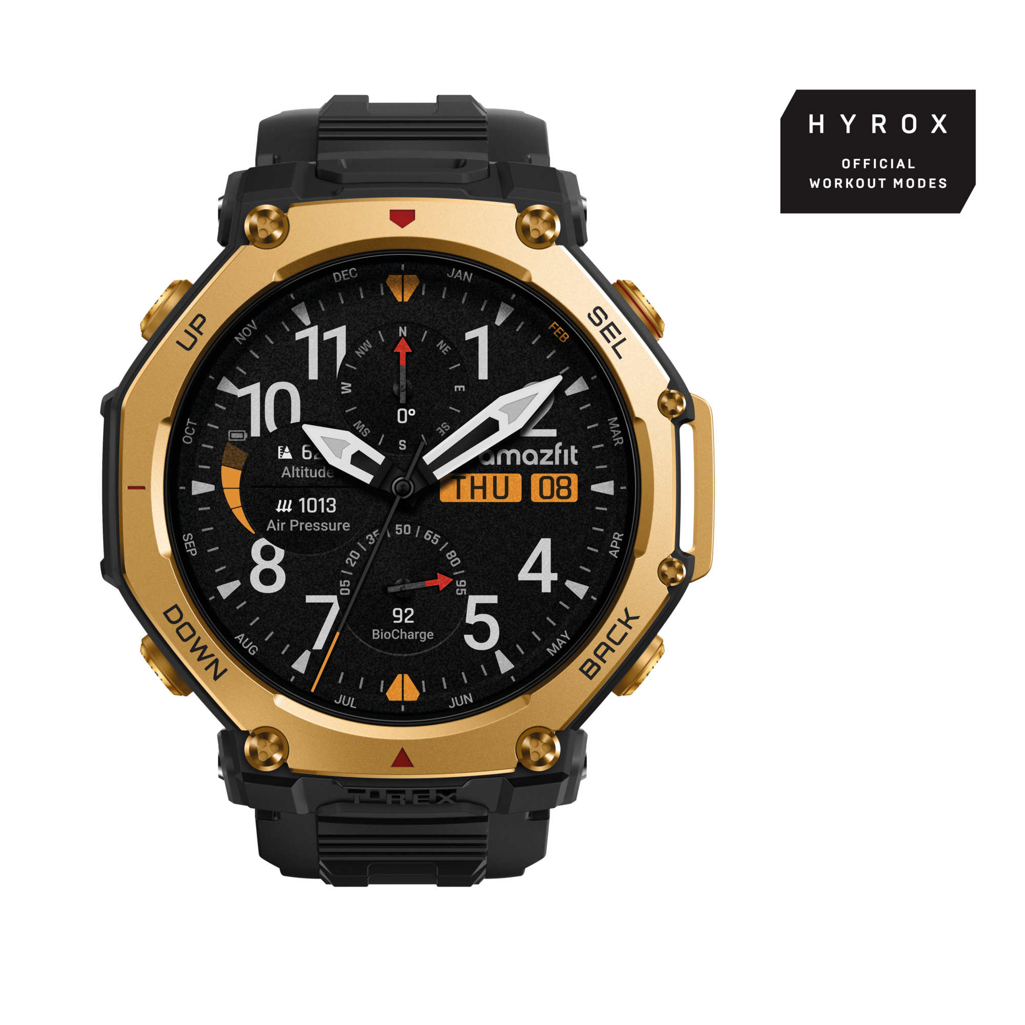 Amazfit T-Rex 3 Pro 3,81 cm (1.5") AMOLED 48 mm Digital 480 x 480 pixel Berøringsskærm Guld Wi-Fi GPS (satellit)