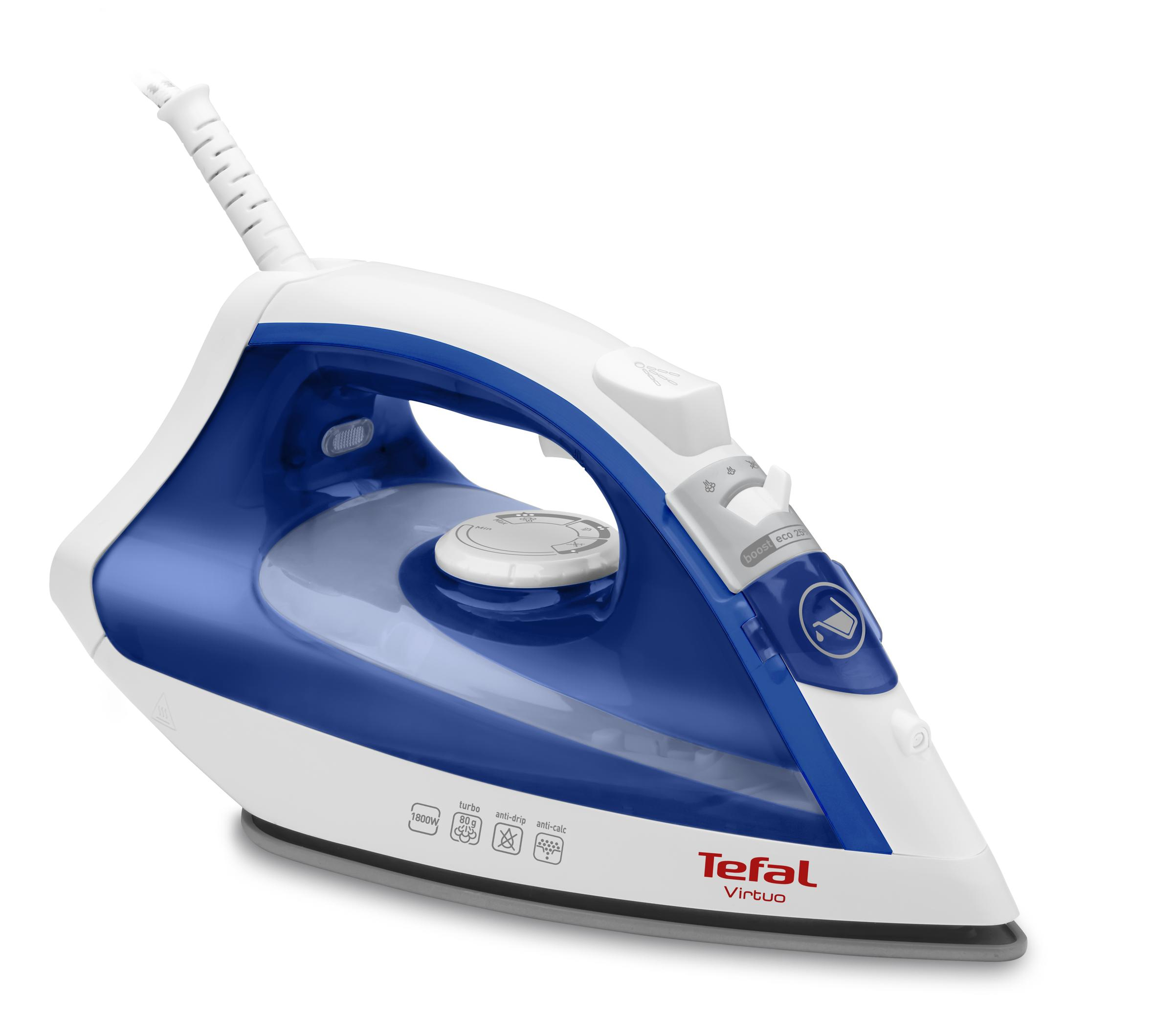 Tefal Virtuo FV1711 Dampstrygejern Durilium strygesål 1800 W Violet, Hvid