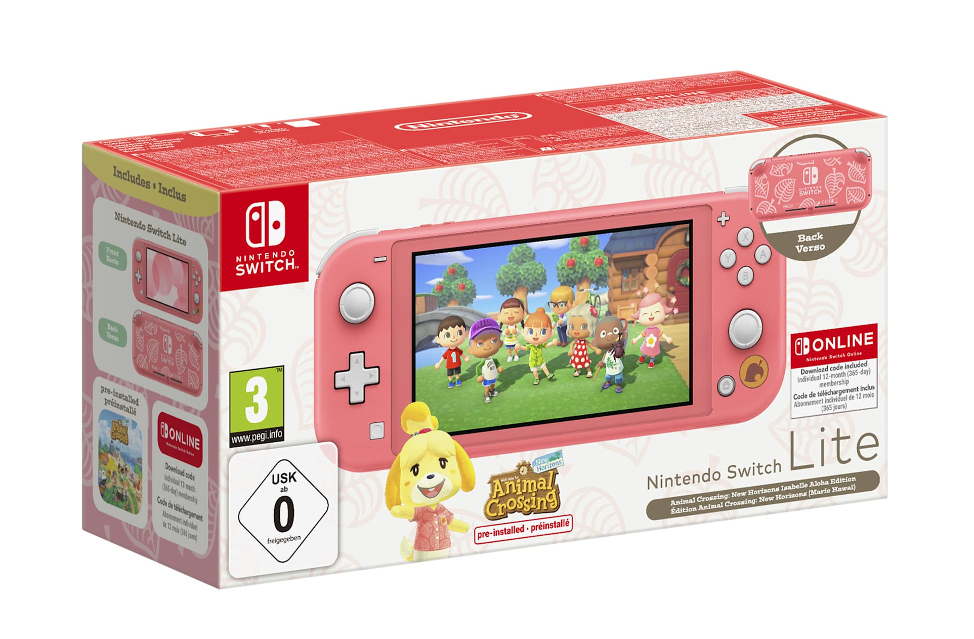 Nintendo Switch Lite Animal Crossing: New Horizons Isabelle Aloha Edition bærbar spilkonsol 14 cm (5.5") 32 GB Berøringsskærm Wi-Fi Koral