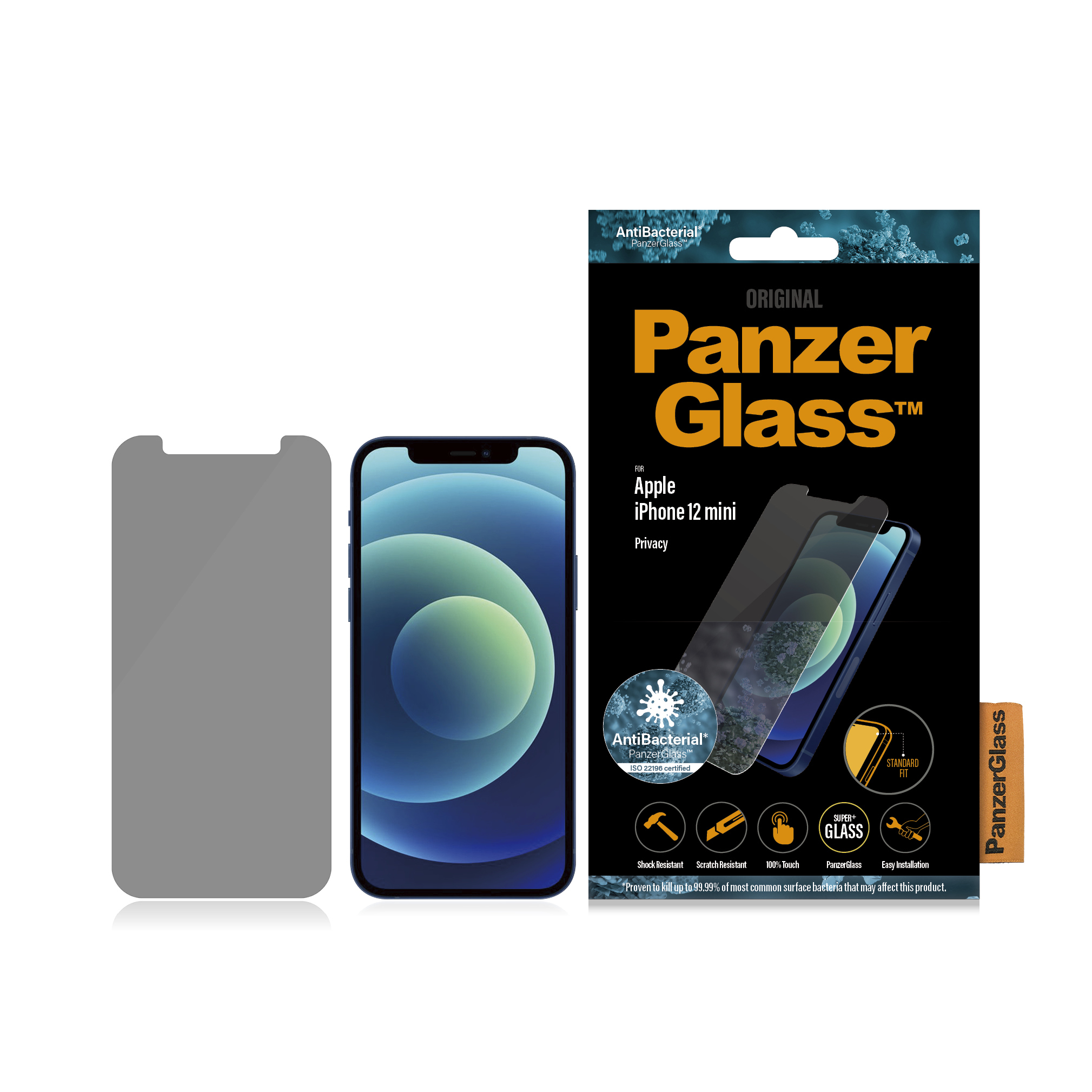 PanzerGlass ® Privacy Skærmbeskyttelse iPhone 12 Mini | Standard Fit