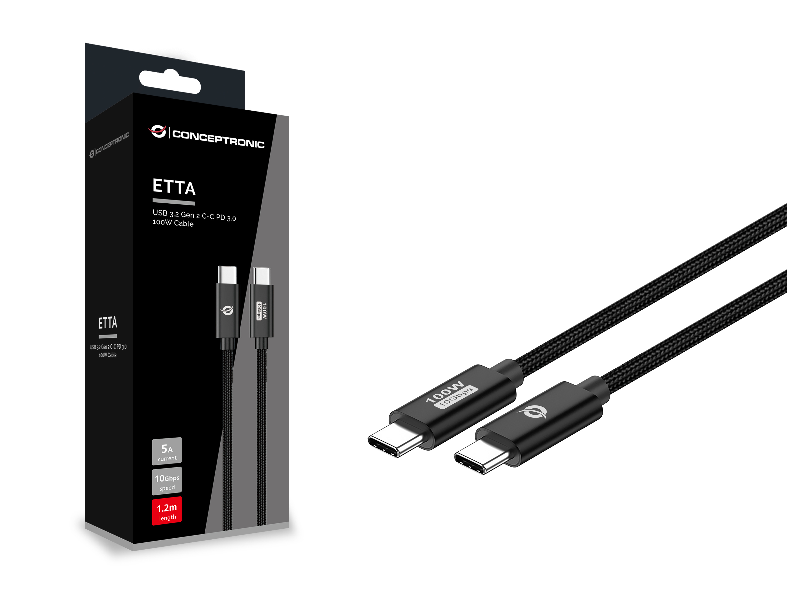 Conceptronic ETTA02B12 USB-kabel USB 3.2 Gen 2 (3.1 Gen 2) 1,2 m USB C Sort