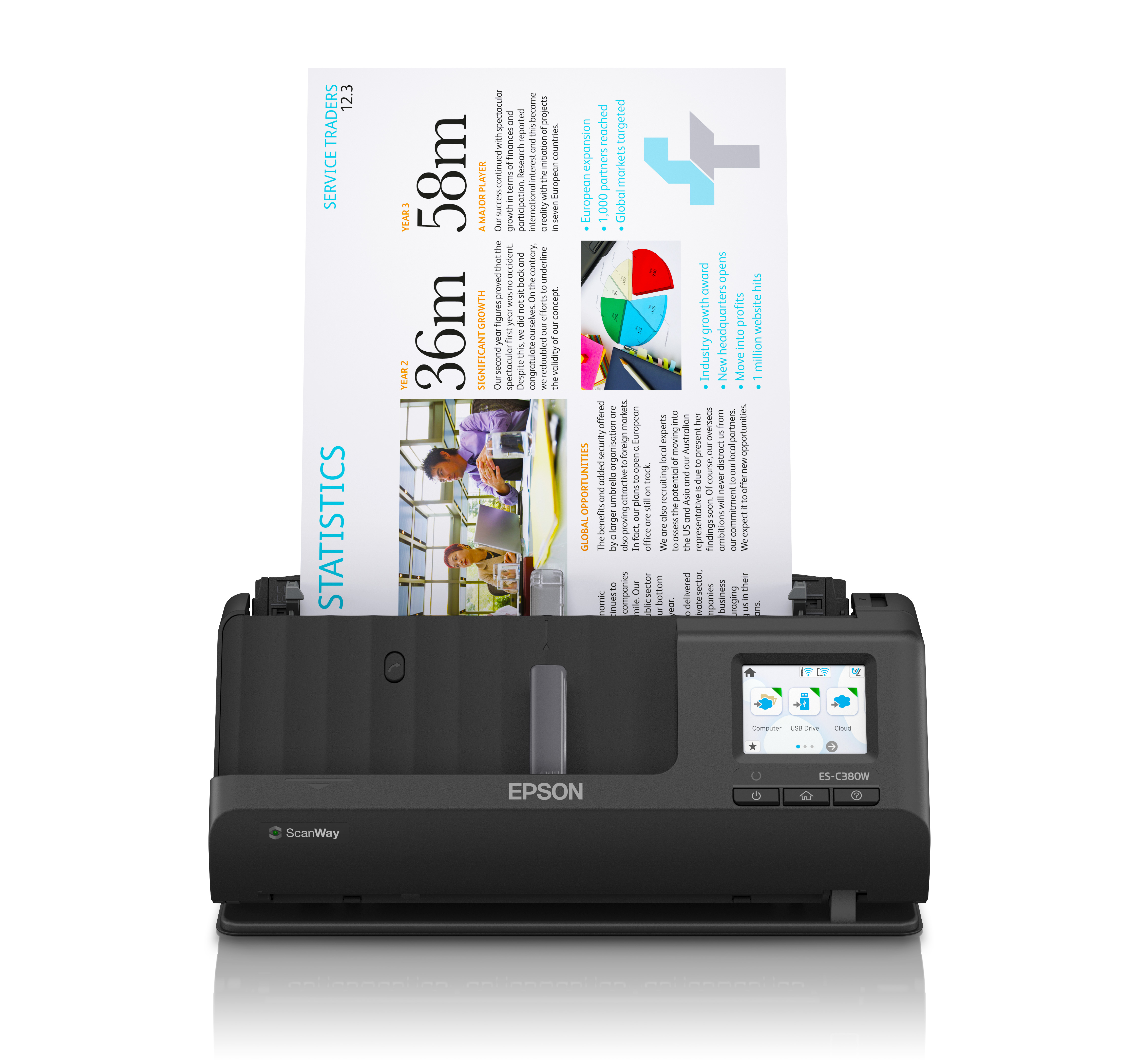 Epson ES-C380W ADF + Ark-fodret scanner 600 x 600 dpi A4 Sort