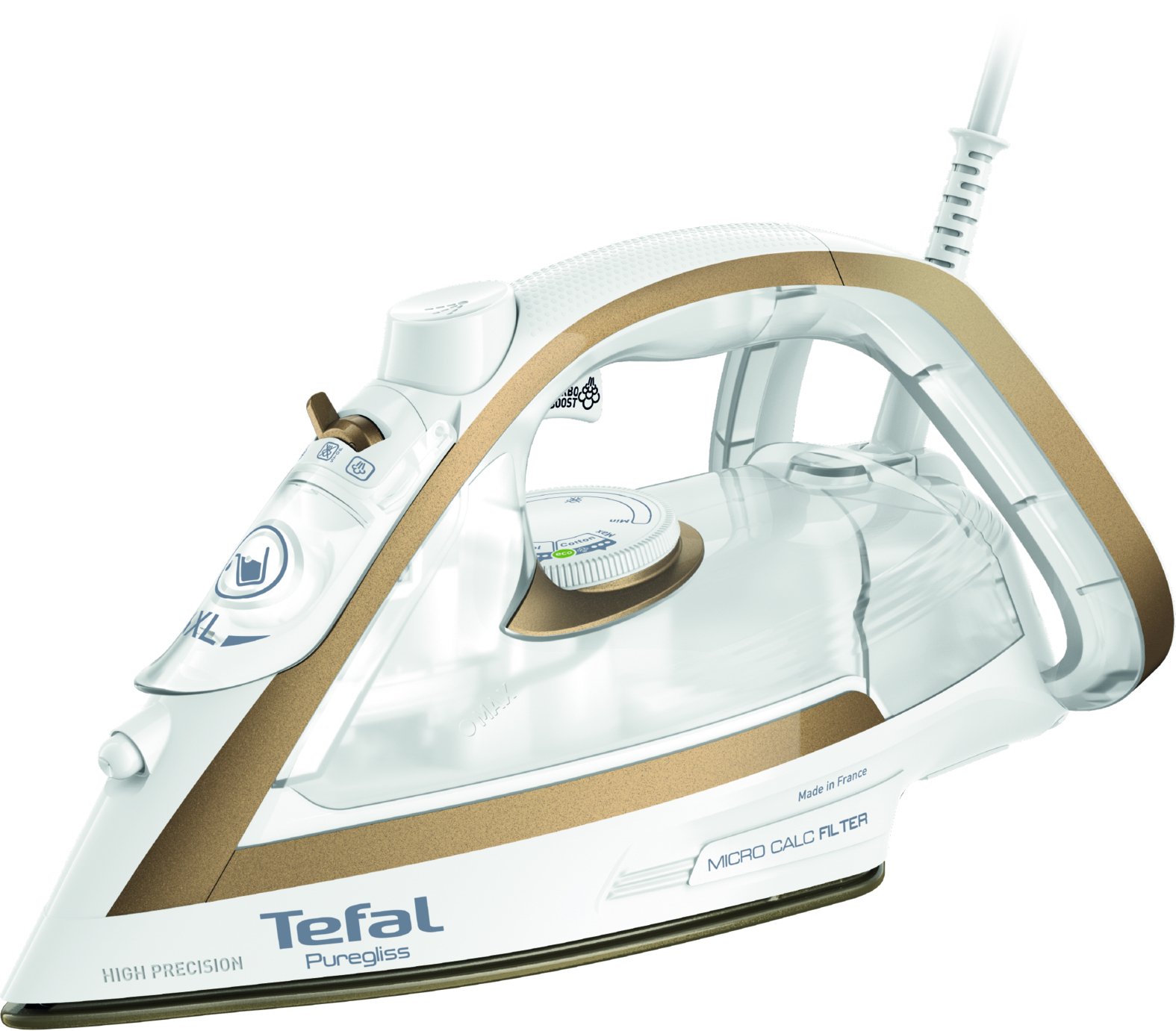 Tefal Puregliss FV8042 Tør & dampstrygejern Durilium AirGlide Autoclean soleplate 3000 W Bronze, Hvid
