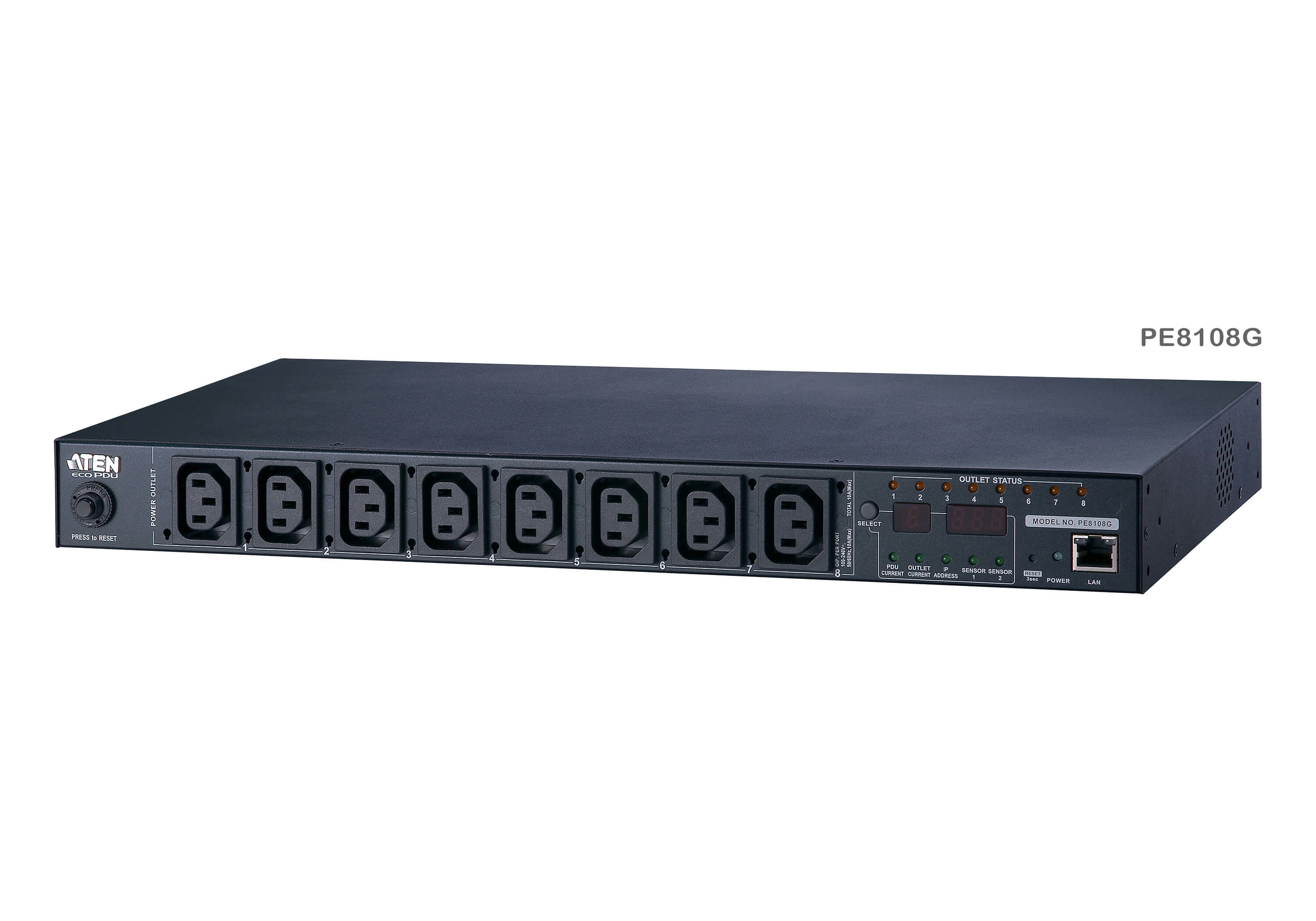 ATEN PE8108G-ATA-G strømforsyningsenhed (PDU) 8 AC stikkontakt(er) 1U Sort