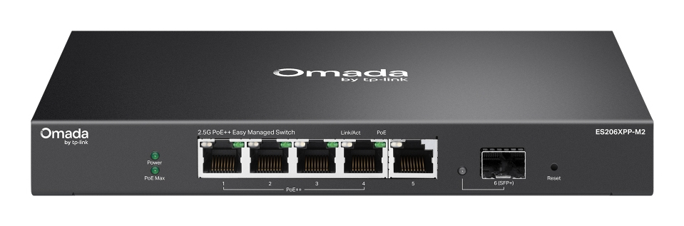 TP-Link ES206XPP-M2 netværksswitch Administreret L2 2.5G Ethernet (100/1000/2500) Strøm over Ethernet (PoE) Bord-/vægmontering Sort