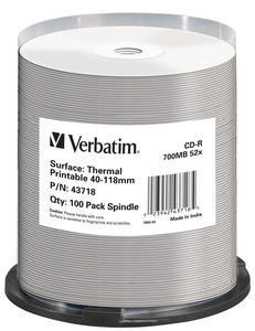 Verbatim CD-R Thermal Printable No ID Brand 700 MB 52x 100 stk