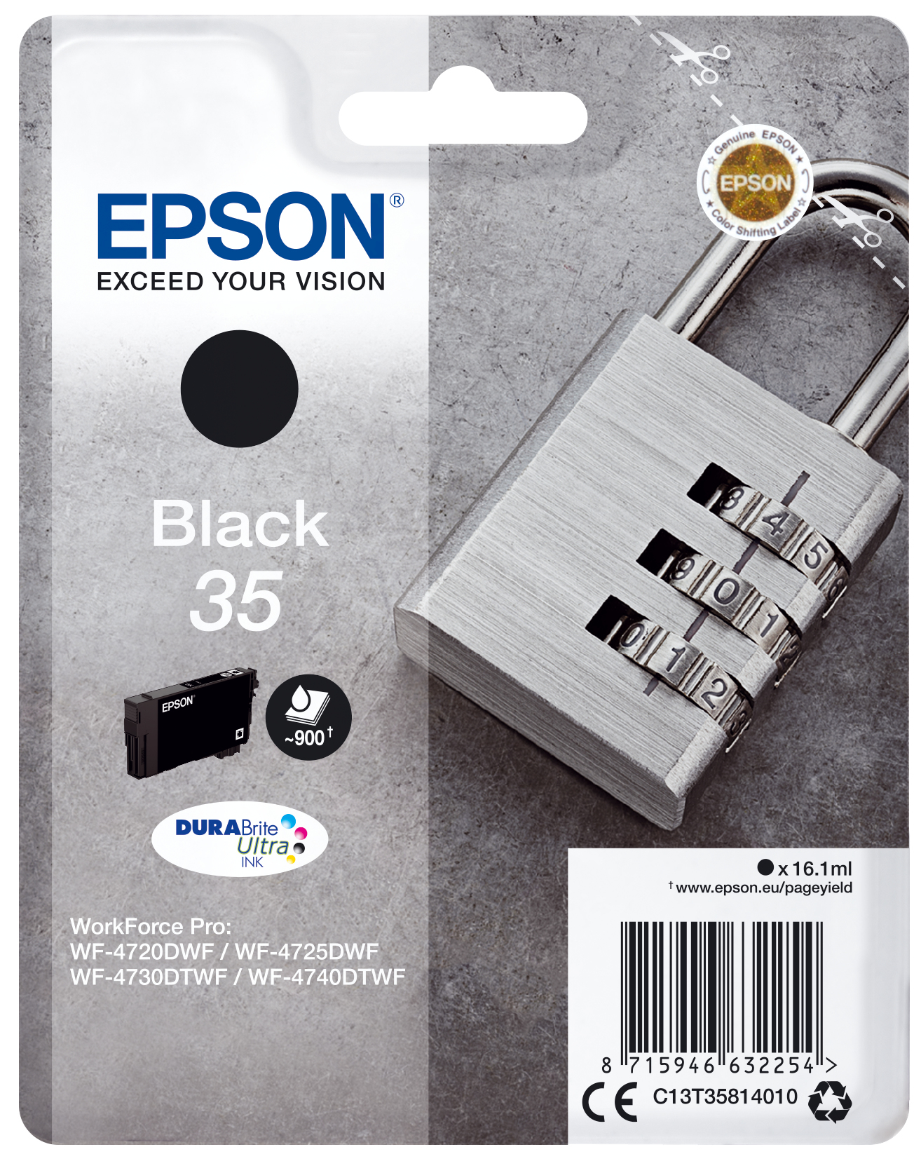 Epson Padlock C13T35814010 blækpatron 1 stk Original Standard udbytte Sort