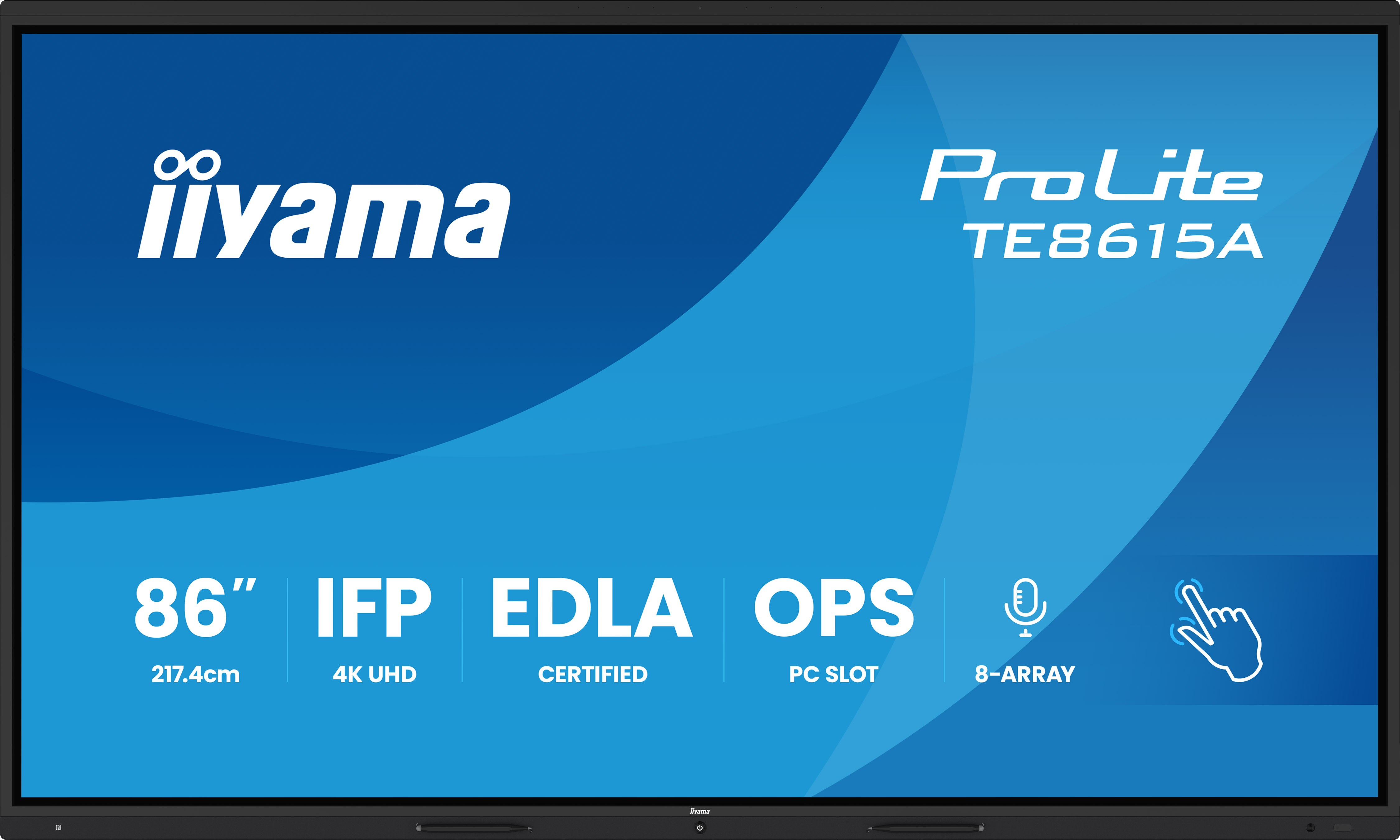 iiyama TE8615A-B1AG skilte display Digital fladpaneldisplay 2,18 m (86") Wi-Fi 550 cd/m² 4K Ultra HD Sort Berøringsskærm Indbygget processer Android