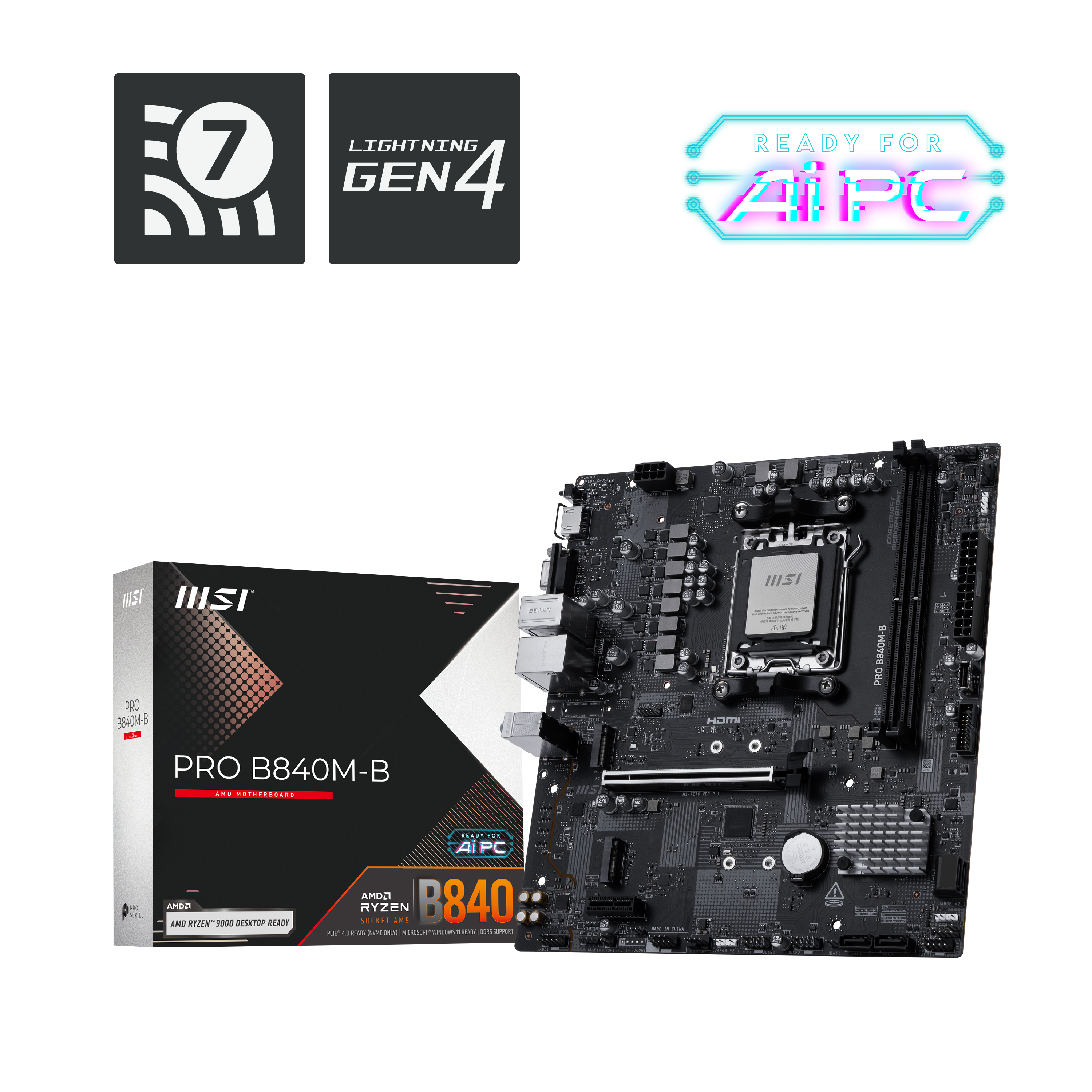 MSI PRO B840M-B bundkort AMD B840 Sokkel AM5 micro ATX