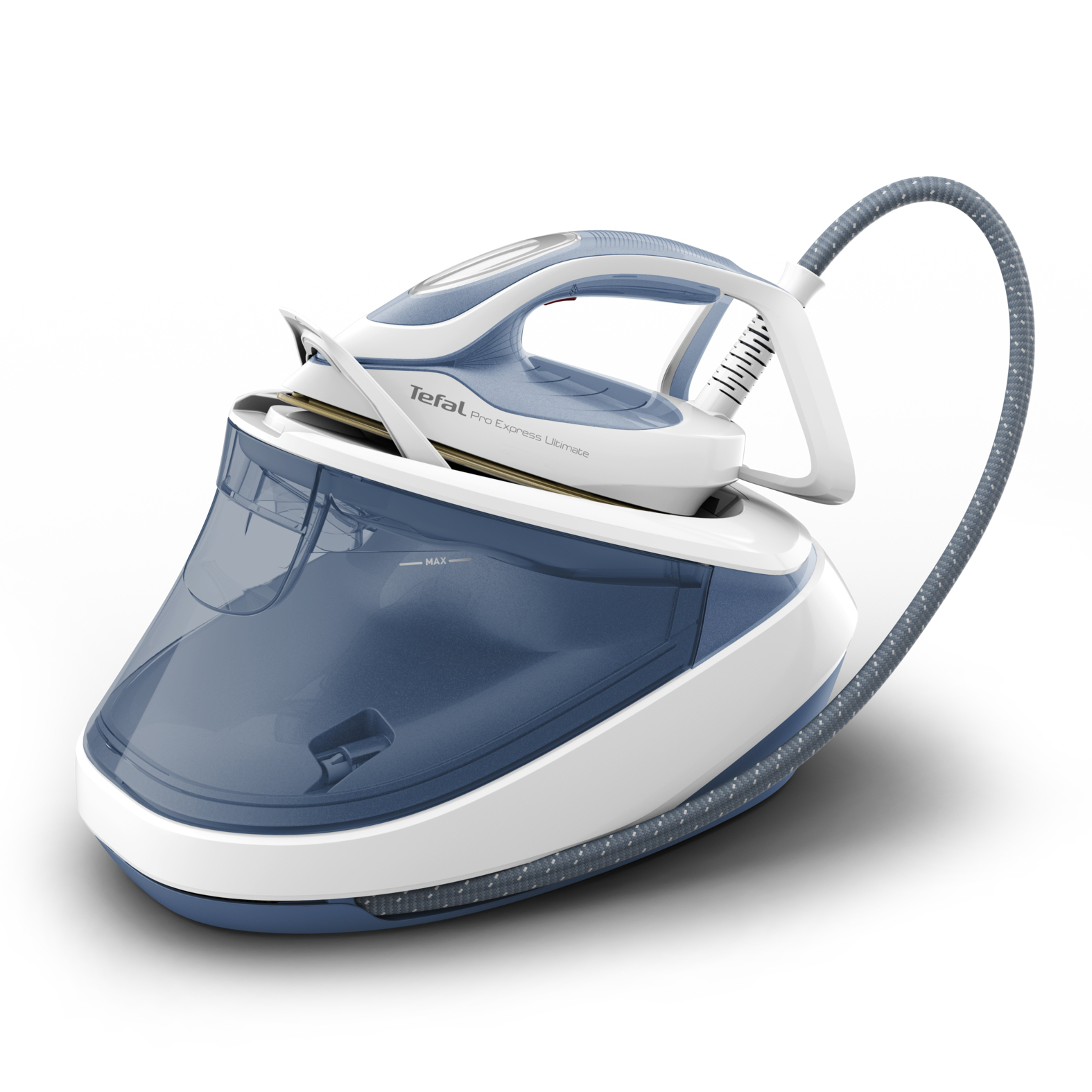 Tefal Pro Express Ultimate II GV9710 1,2 L Durilium Airglide Autoclean Ultra Thin soleplate Blå, Hvid
