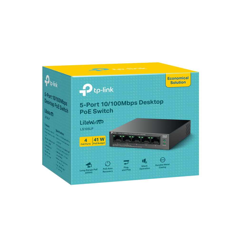 TP-Link LiteWave LS105P Ikke administreret Fast Ethernet (10/100) Strøm over Ethernet (PoE) Sort