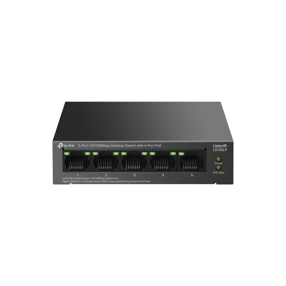 TP-Link LiteWave LS105P Ikke administreret Fast Ethernet (10/100) Strøm over Ethernet (PoE) Sort