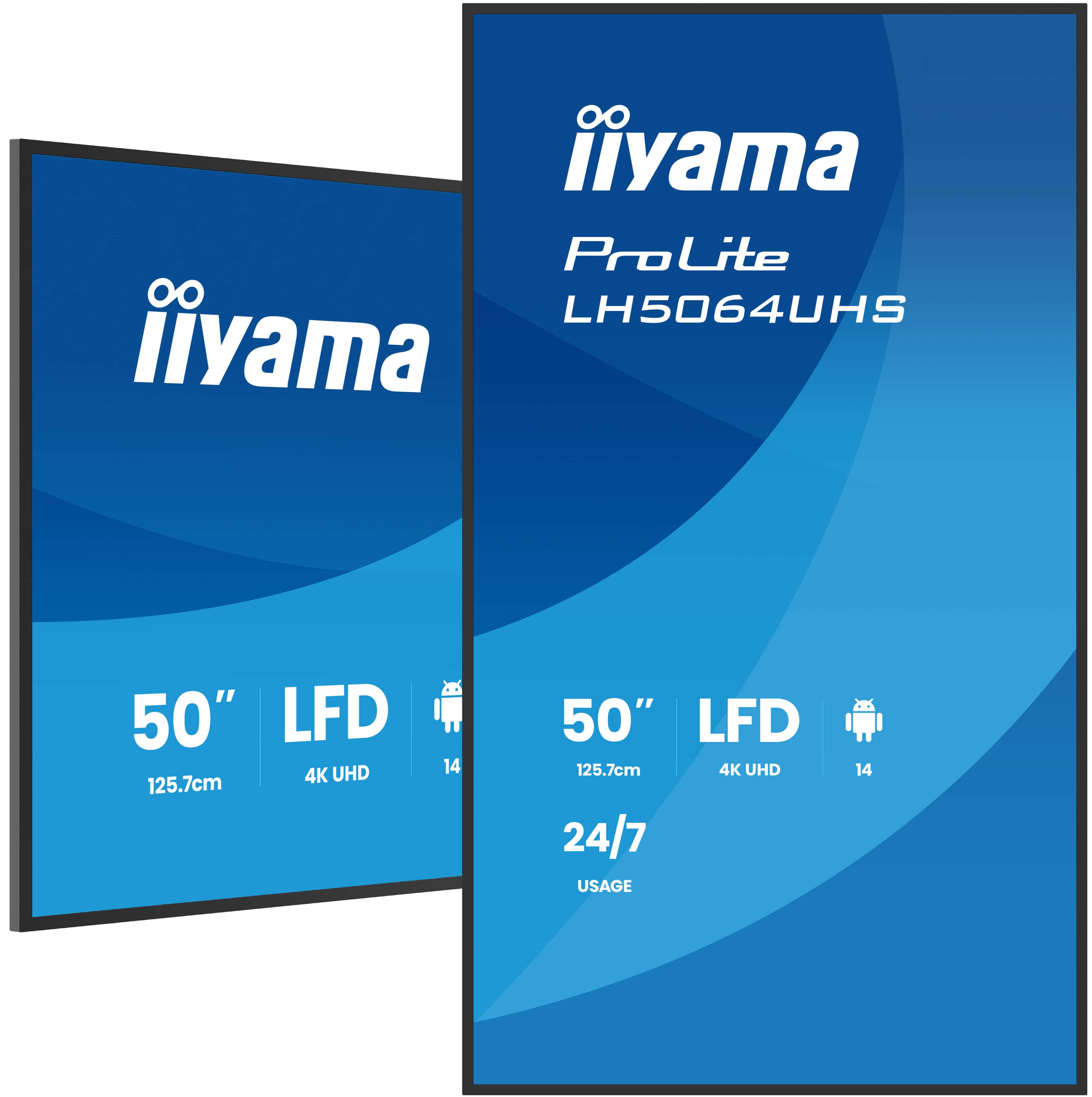 iiyama LH5064UHS-B1AG skilte display Digital fladpaneldisplay 127 cm (50") Wi-Fi 500 cd/m² 4K Ultra HD Sort Android 24/7