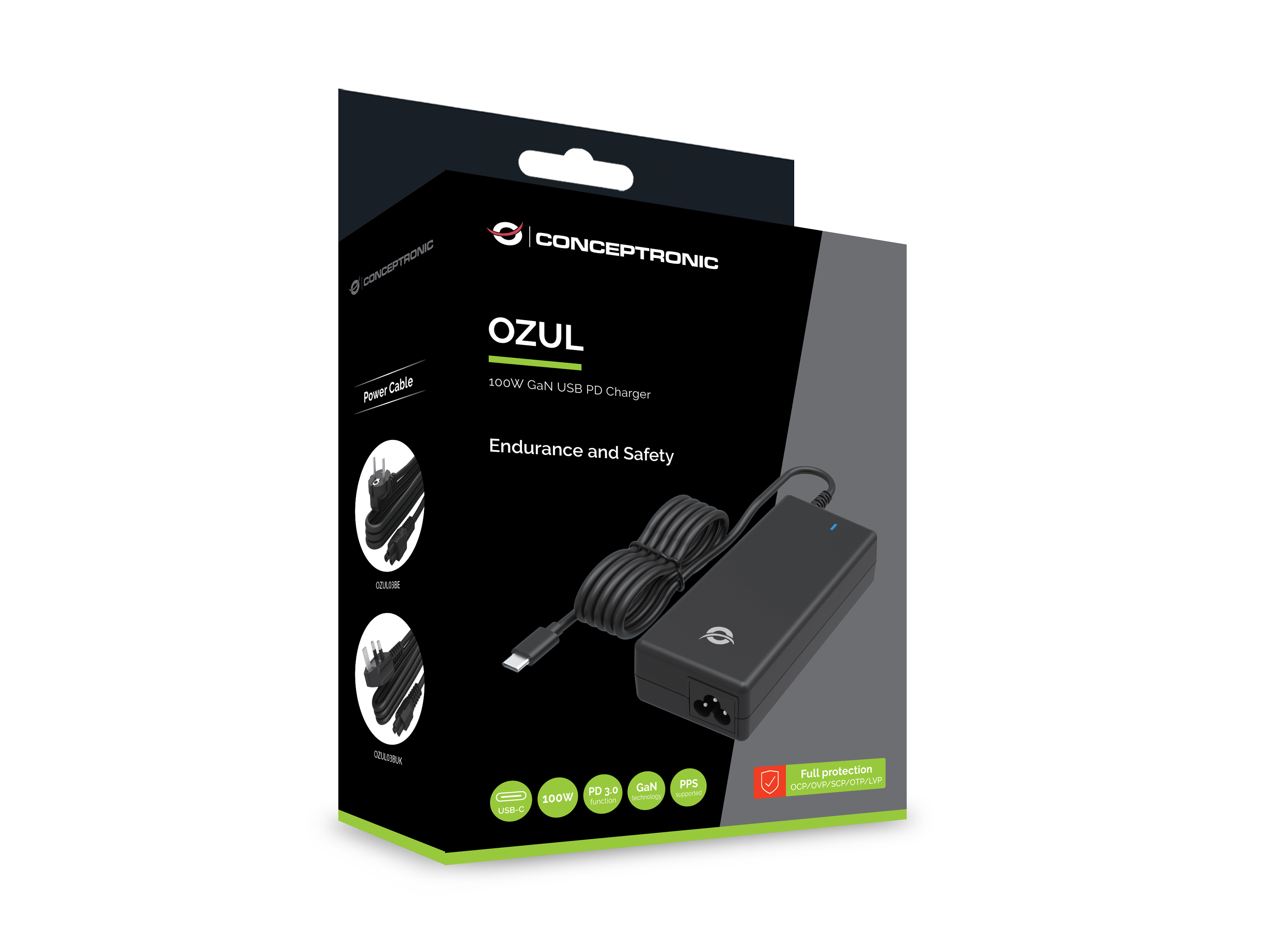 Conceptronic OZUL03BUK strømadapter og vekselret Indendørs 100 W Sort