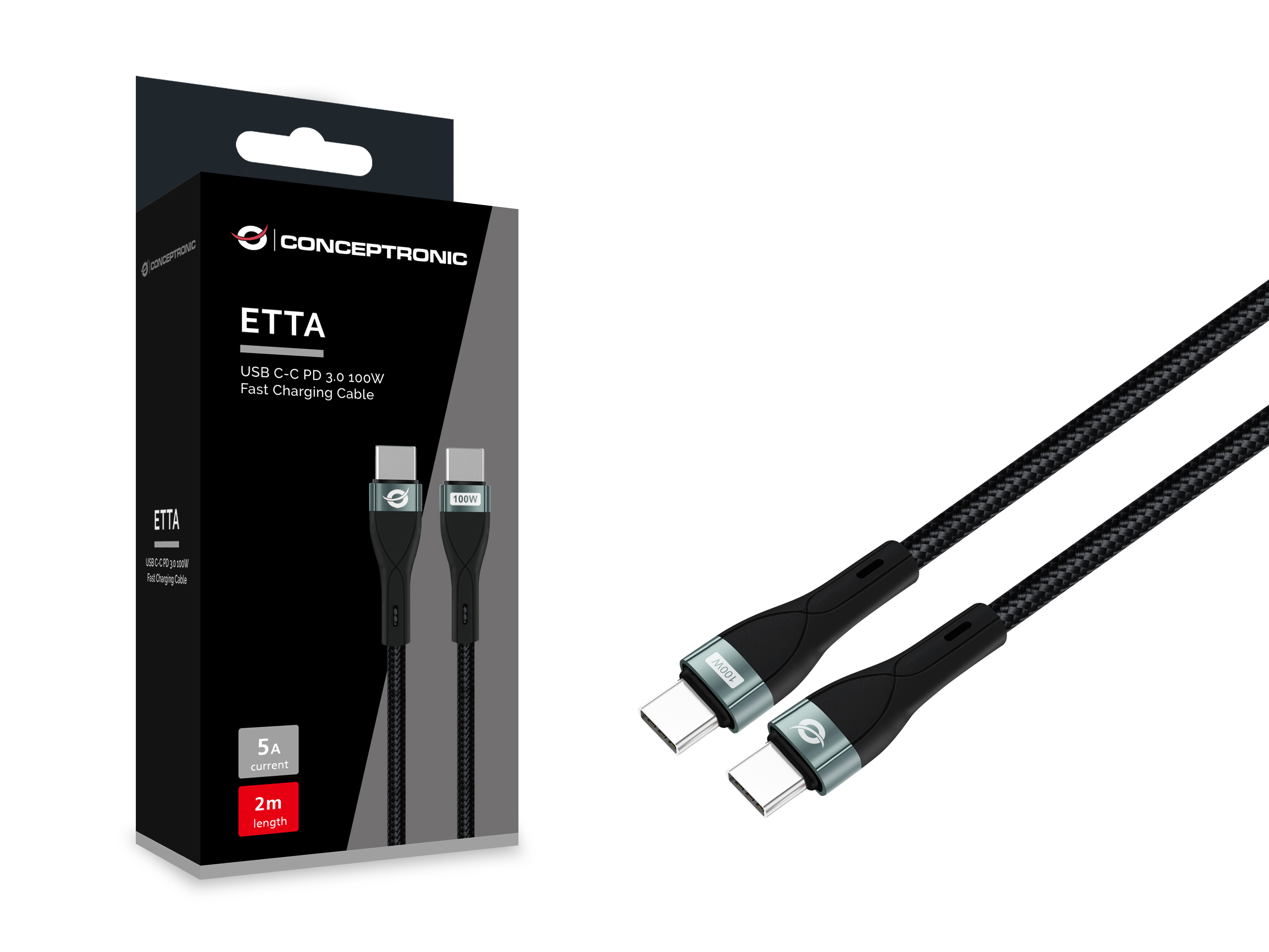 Conceptronic ETTA01B20 USB-kabel USB 2.0 2 m USB C Sort
