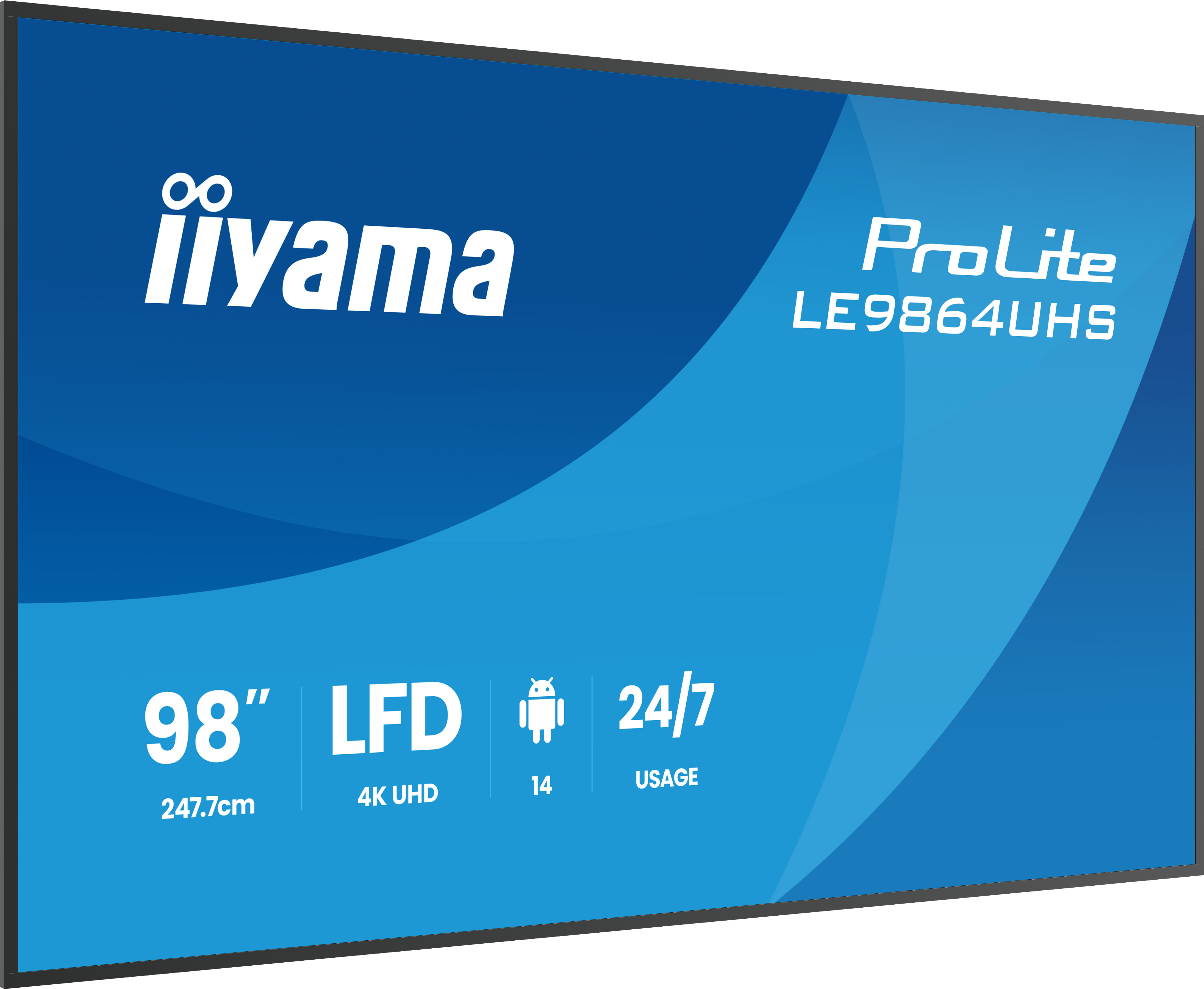 iiyama LE9864UHS-B1AG skilte display Digital fladpaneldisplay 2,49 m (98") Wi-Fi 500 cd/m² 4K Ultra HD Sort Indbygget processer Android 24/7