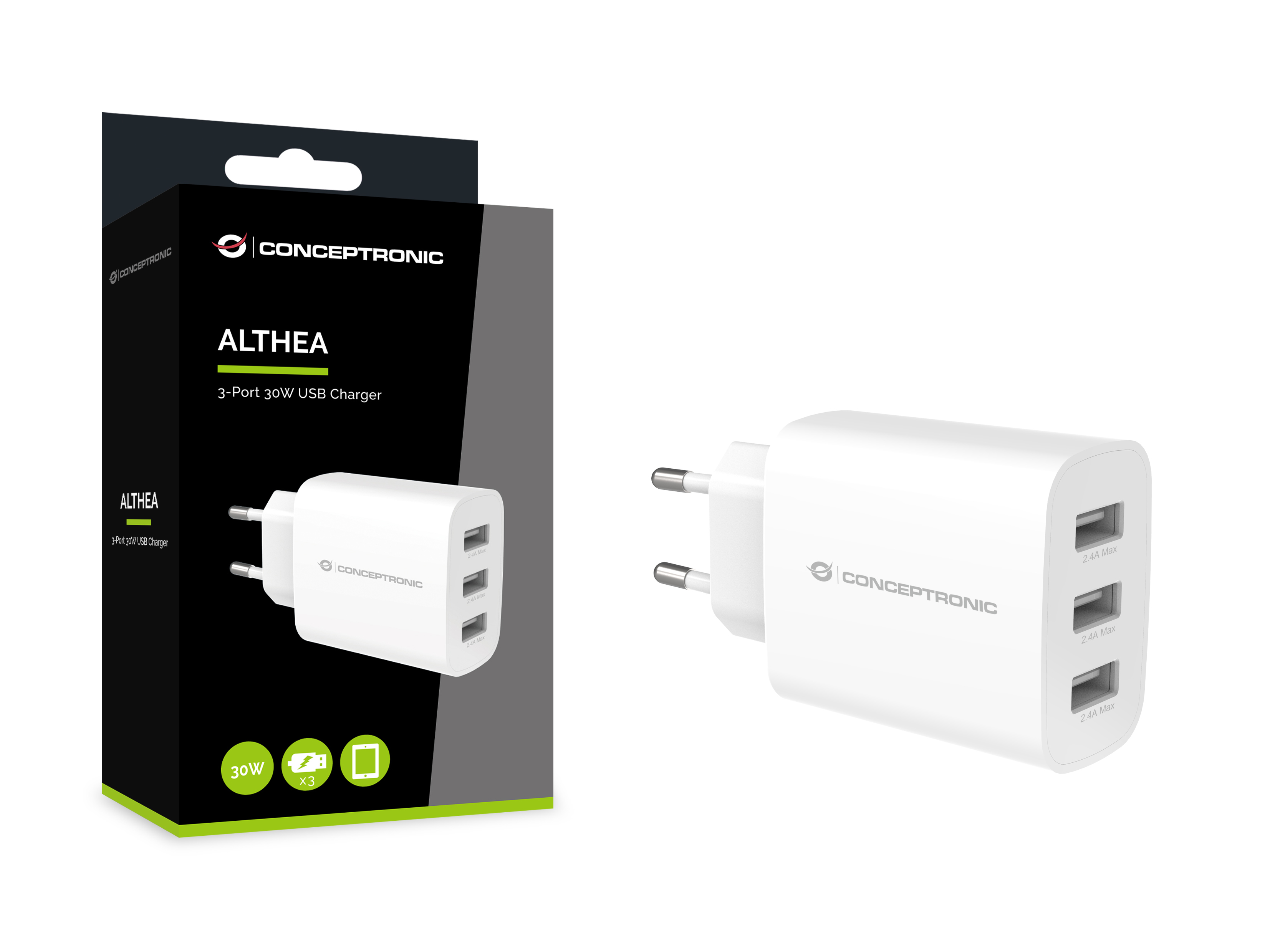 Conceptronic ALTHEA13W oplader til mobil enhed Universel Hvid Vekselstrøm Indendørs