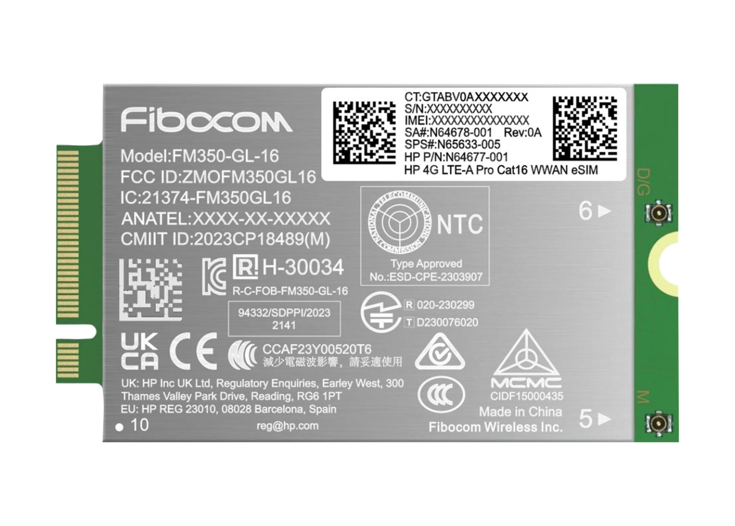 HP 4G LTE-A Pro Cat16 WWAN interface-kort/adapter