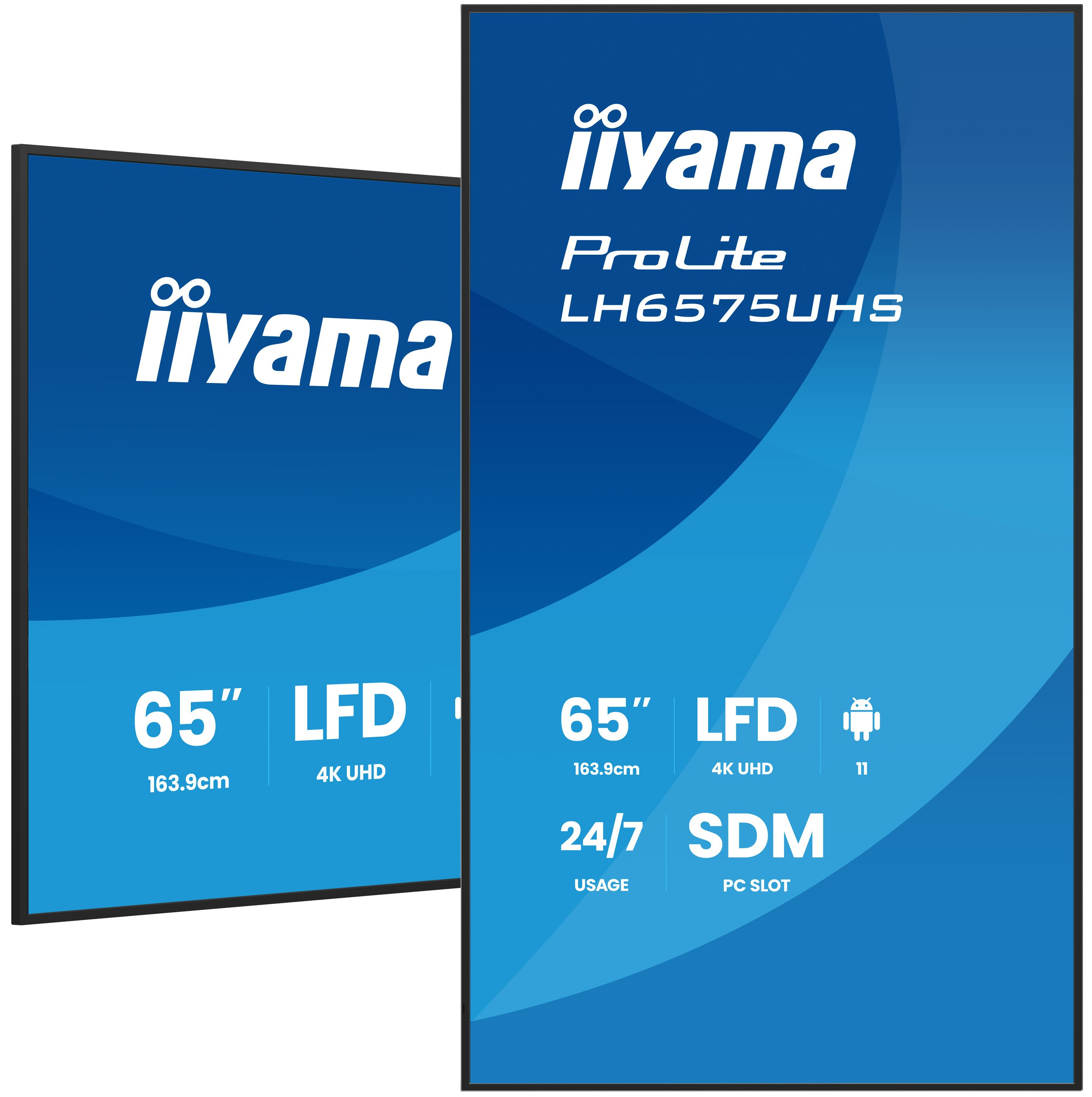 iiyama LH6575UHS-B2AG skilte display Digital fladpaneldisplay 163,8 cm (64.5") LCD Wi-Fi 500 cd/m² 4K Ultra HD Sort Indbygget processer Android 11 24/7