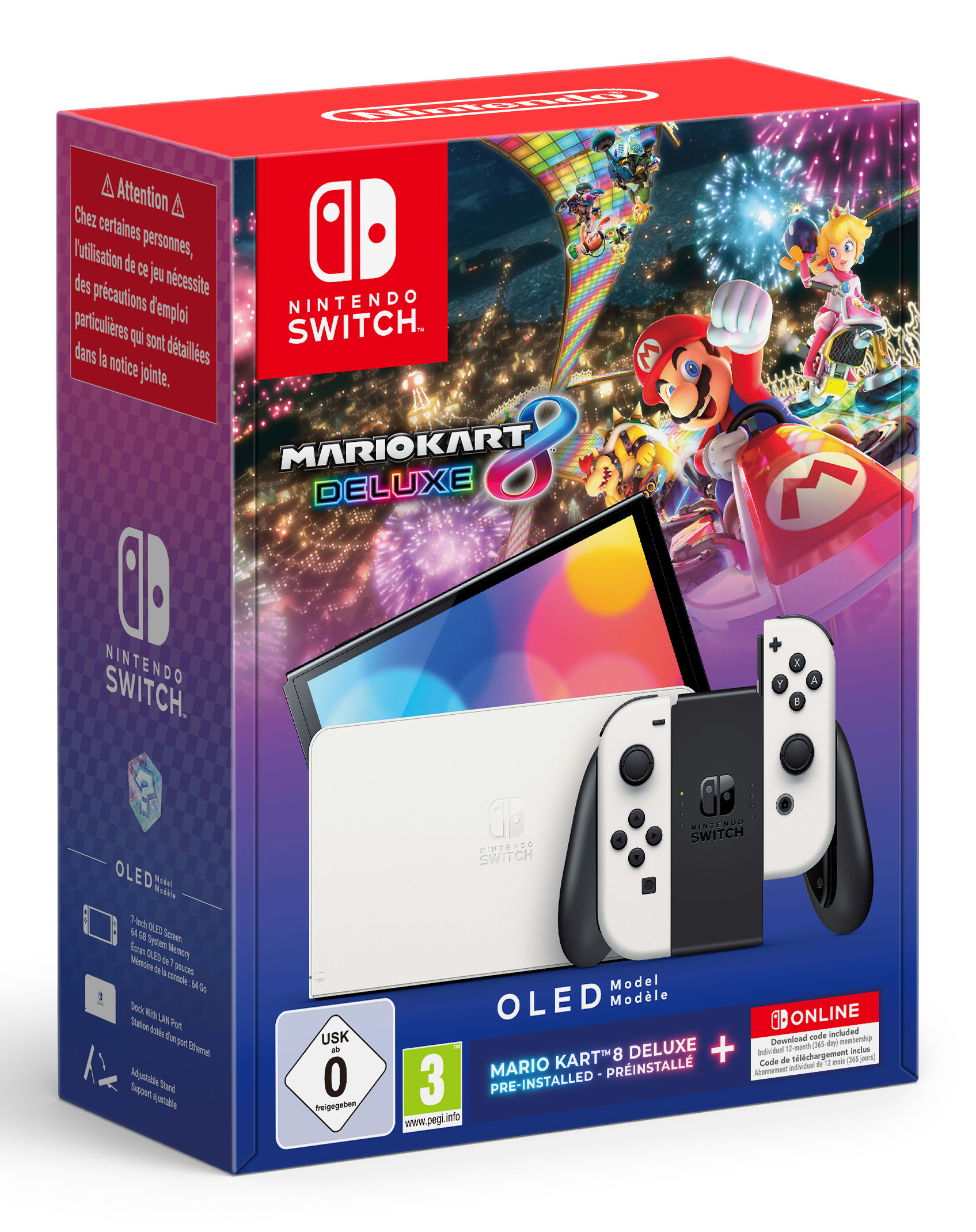 Nintendo 10014484 bærbar spilkonsol 17,8 cm (7") 64 GB Berøringsskærm Wi-Fi Sort, Hvid