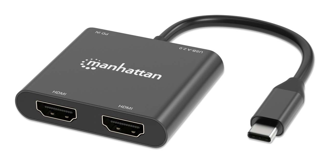 Manhattan 154321 videokabel adapter 0,15 m USB Type-C 2 x HDMI Sort