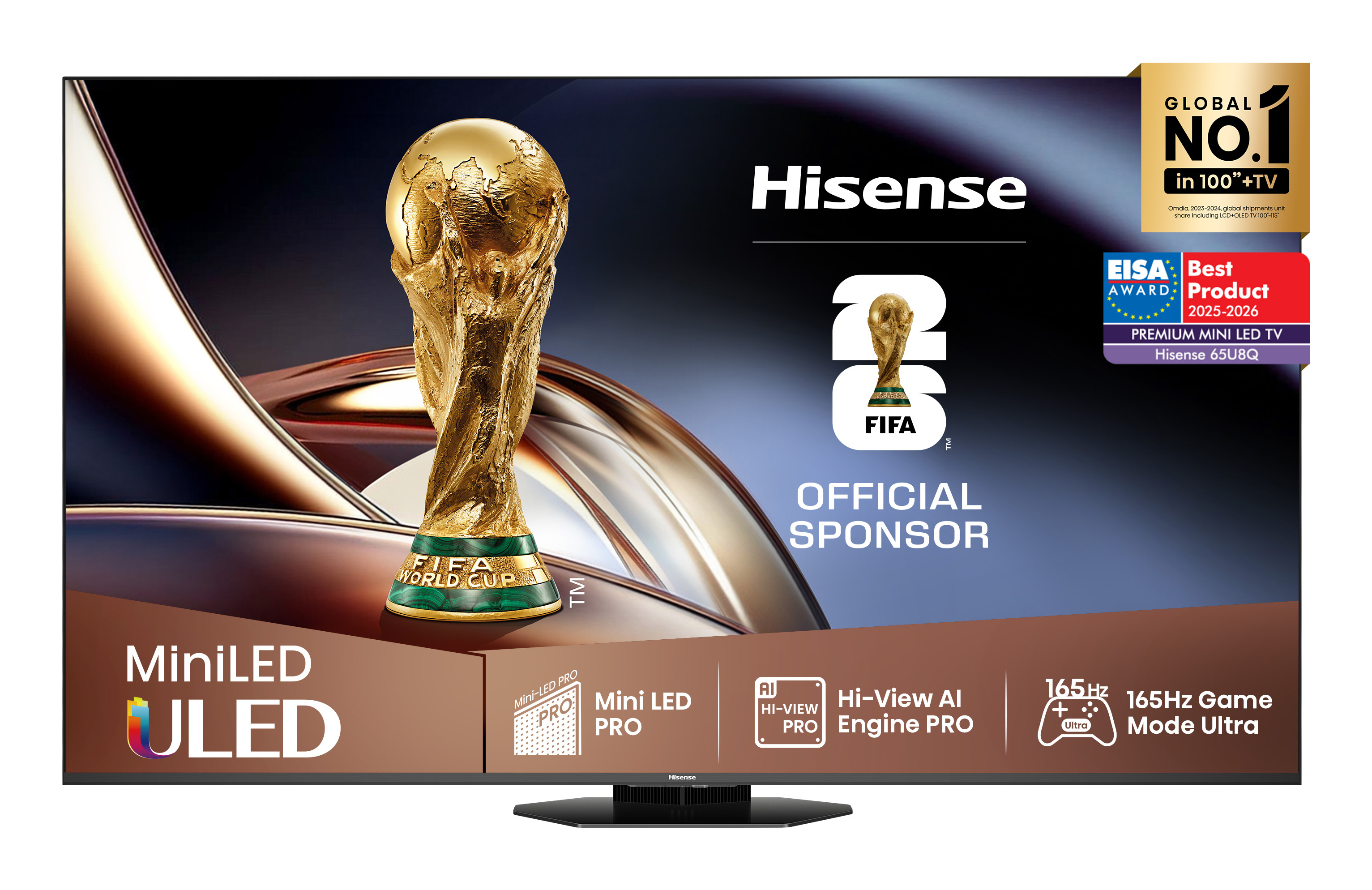Hisense 65U8Q 165,1 cm (65") 4K Ultra HD Smart TV Wi-Fi Sort, Grå